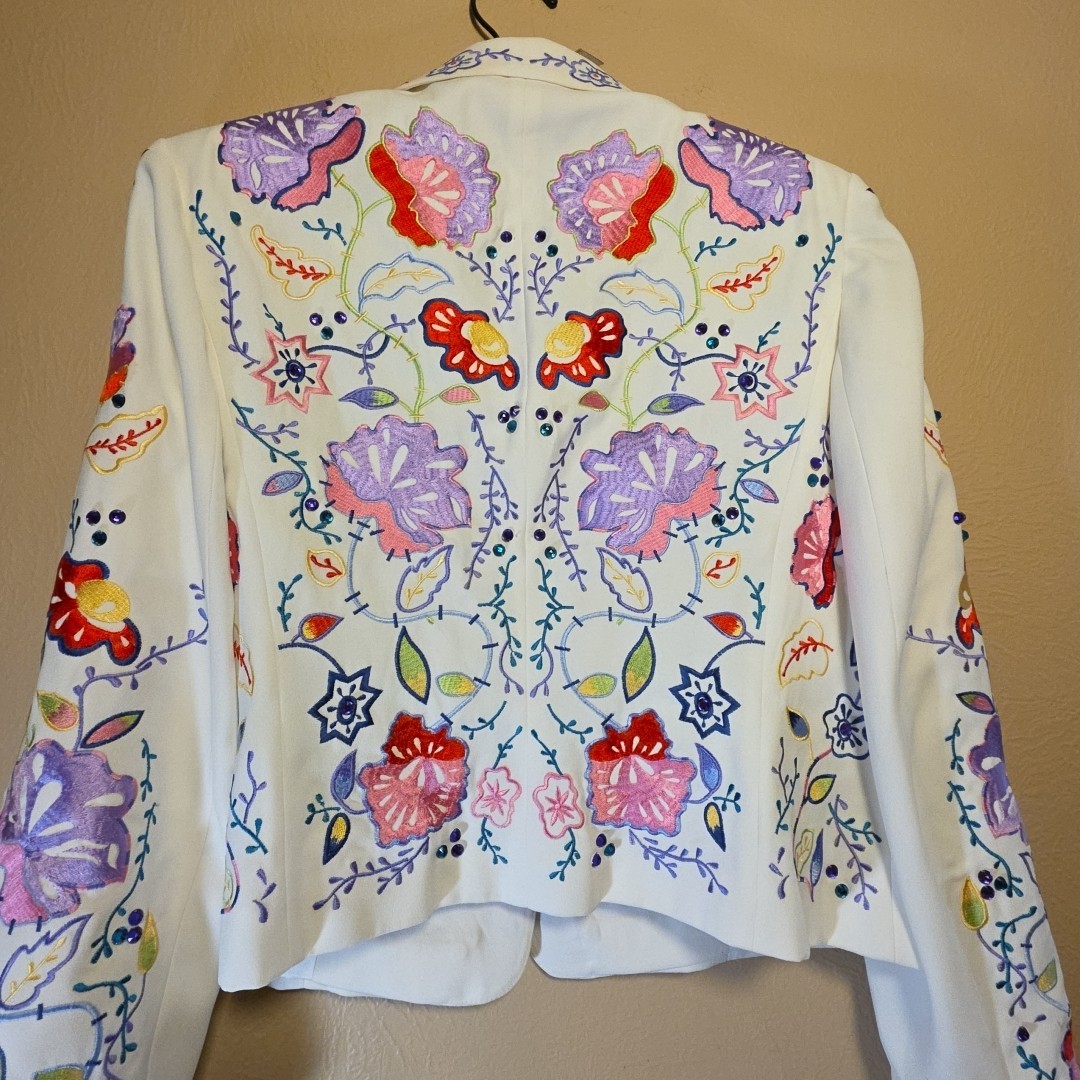 Vtg John Meyer of Norwich Floral Embroidered Jacket Blazer White Sz 16 Romania