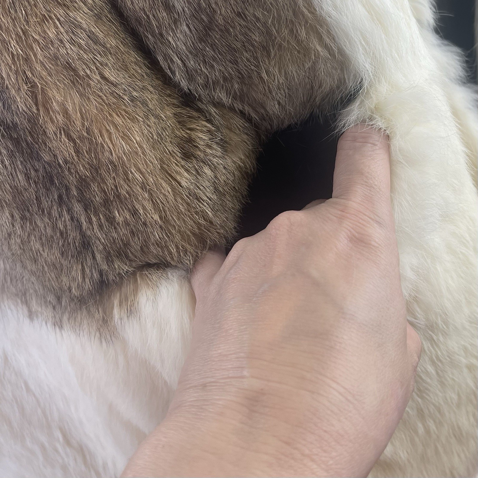 Vintage l 60s Mod Hippie Festival Two-Tone Rabbit Fur Pocket Hooded Cape Poncho