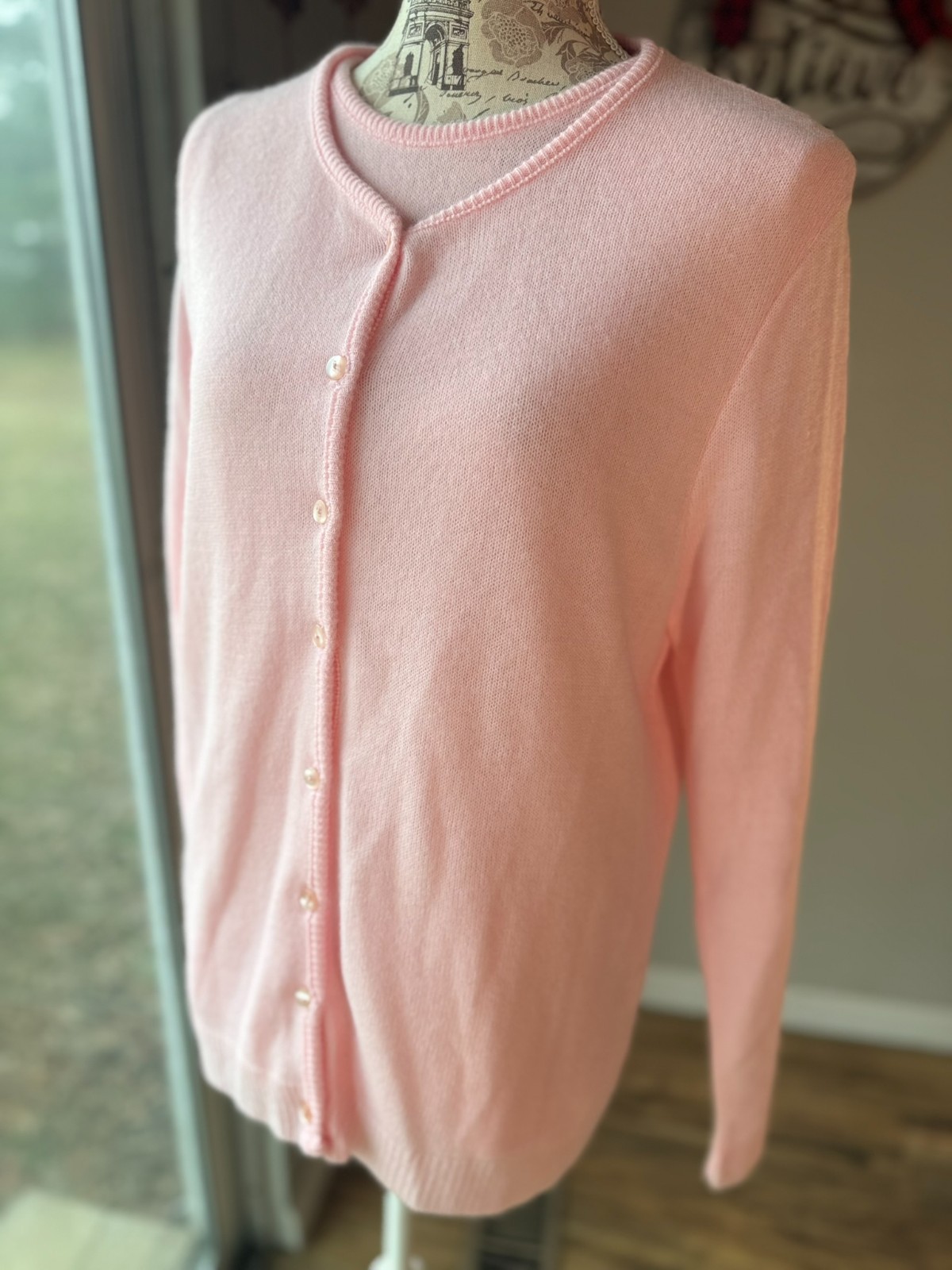 Vintage PINK Sweater Twin Set ACRYLIC Cardigan Tank HABAND 50s 60s GRANDMA Large