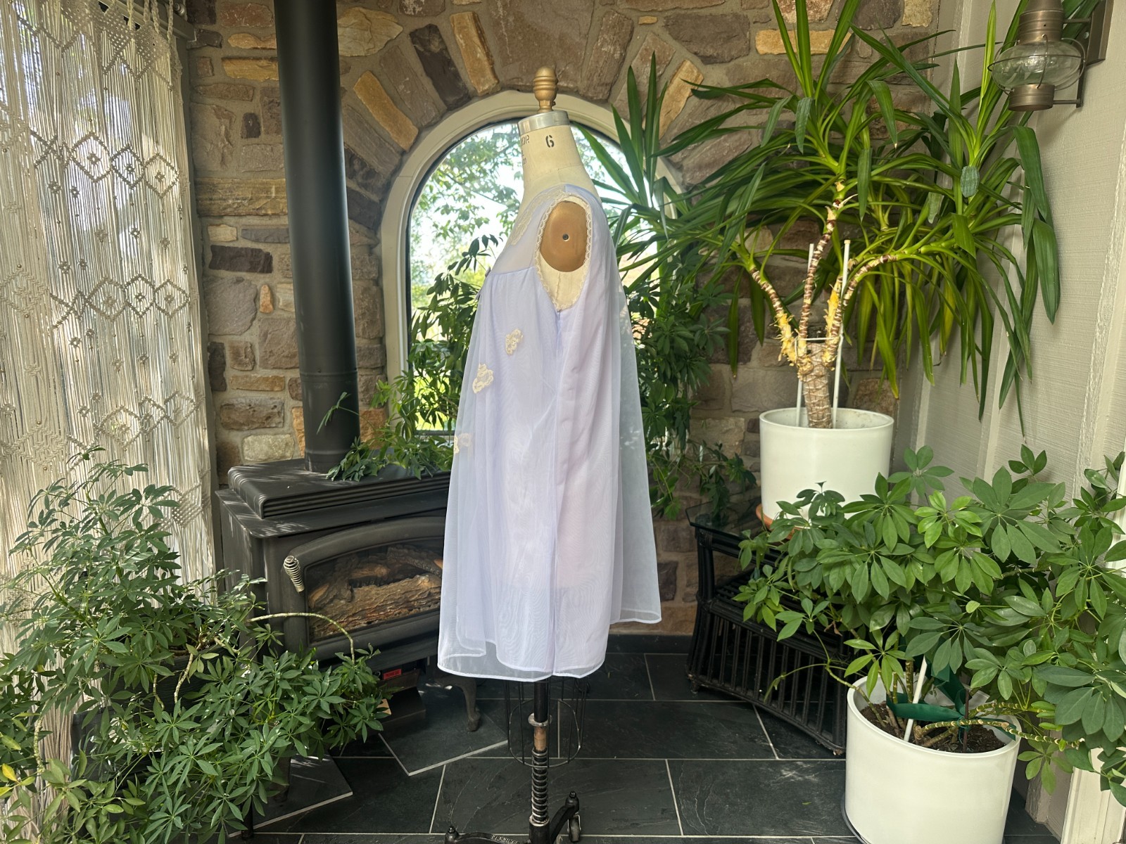 Vintage 1960s Purple Nylon and Ivory Lace Nightgown Pat Allen