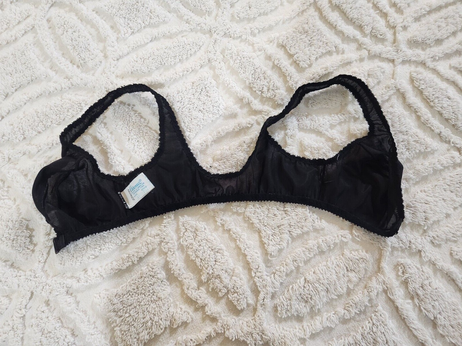Vintage Adonna Bra 34 Black Nylon Adjustable Strap Front Closure Sheer – Tiny