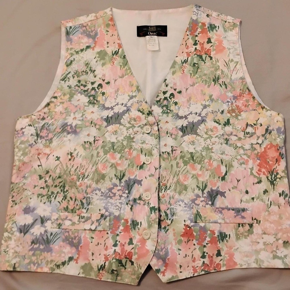 Vintage Orvis Pastel Floral Linen Grandma Core 90s fairy Preppy Vest