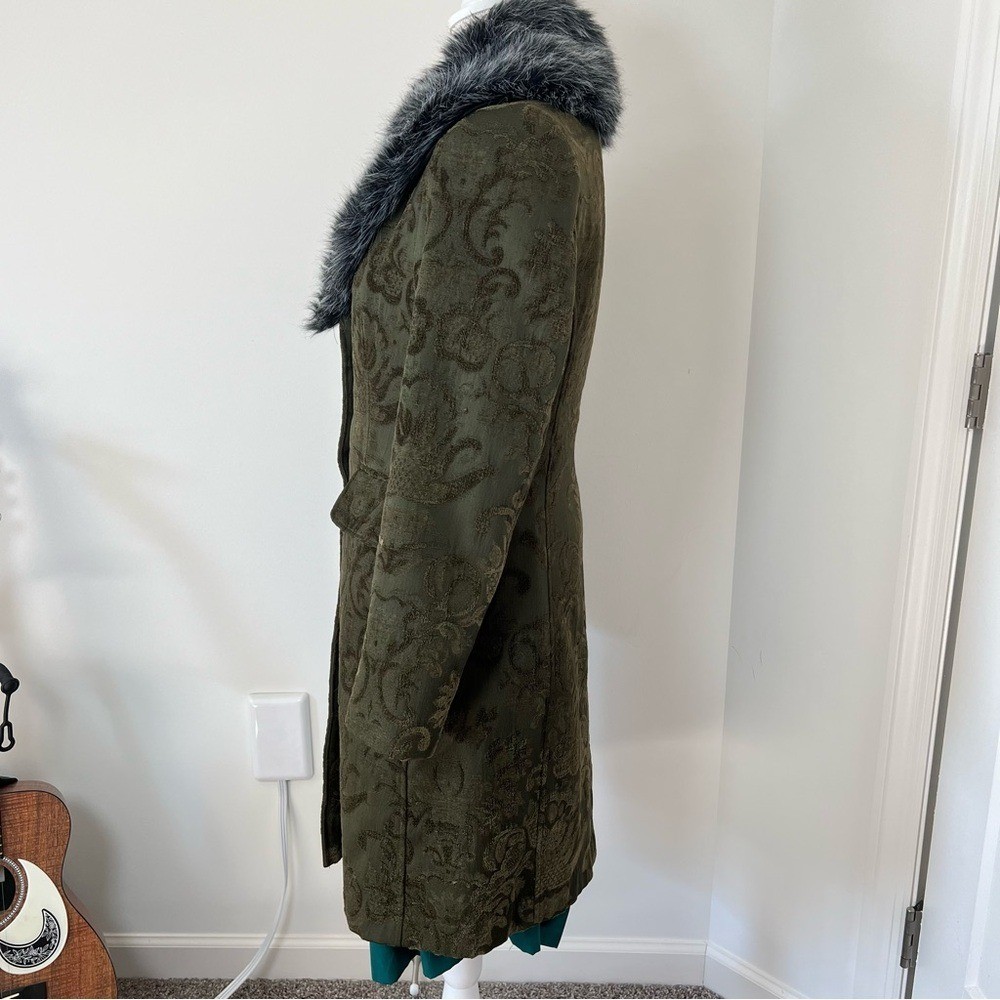 Giacca Gallery Vintage 90s/Y2K Dark Green Embroidered Boho Jacket Faux Fur 🦚