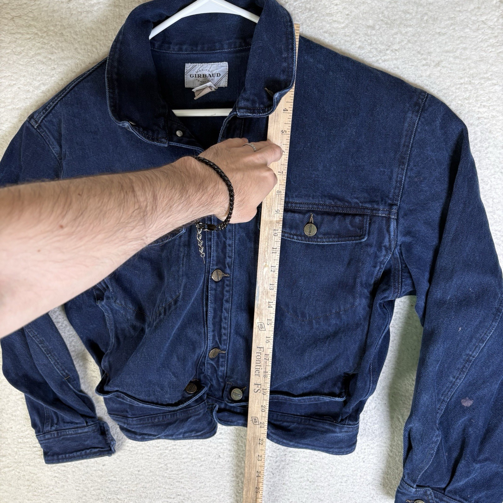 Vintage 90s Marithe Francois Girbaud Cropped Denim Jacket Womens Large Blue