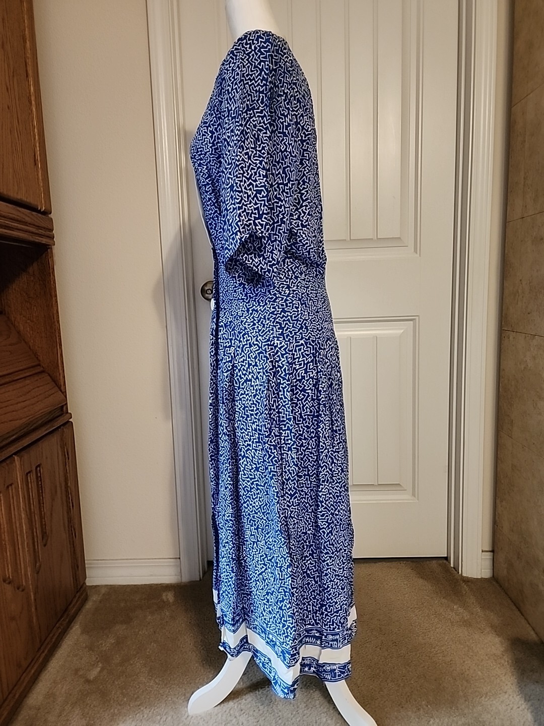 Blue And White 60s Mod Vintage Maxi Dress Fit And Flare Size X-Small/Small