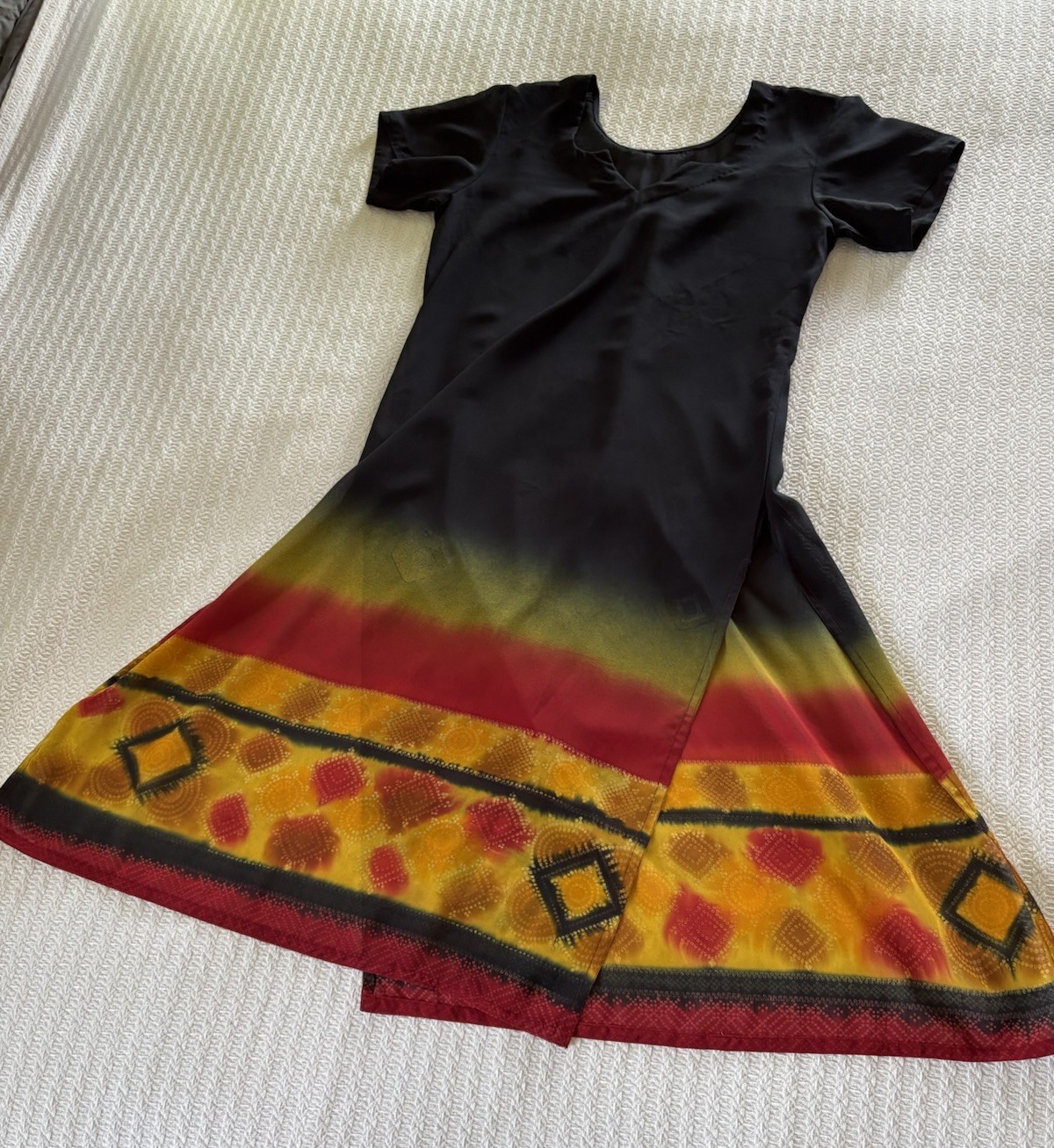Vintage 90s Sheer Chiffon Dress Morocco Boho Coverup Minimalist Tribal Ombré M