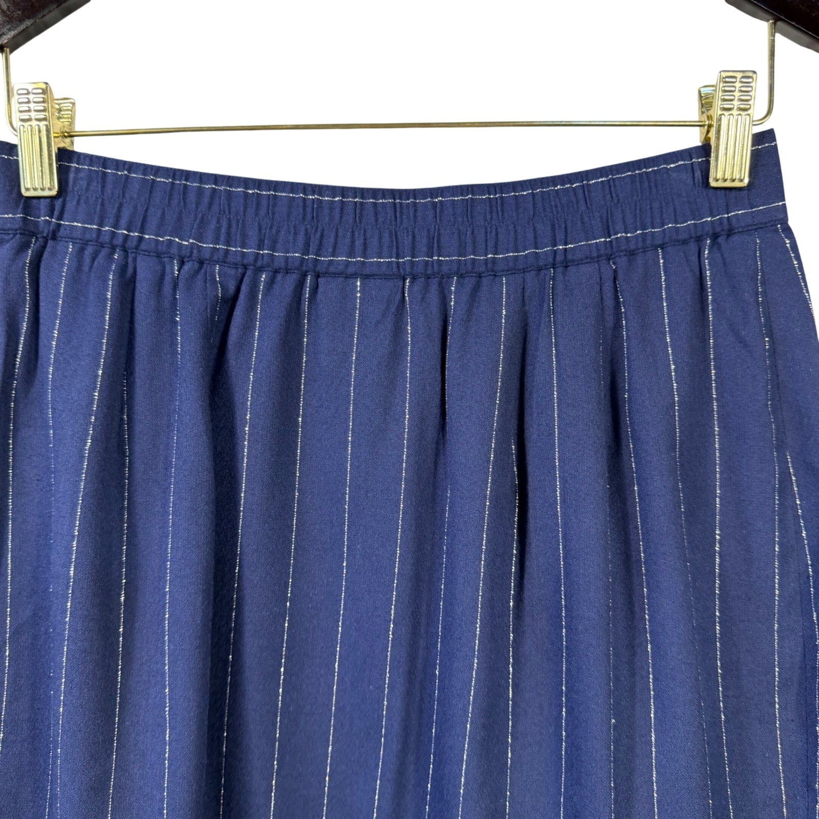 Vintage Memphis Navy Pinstripe Fringe Skirt Suit Set Western Blazer Large