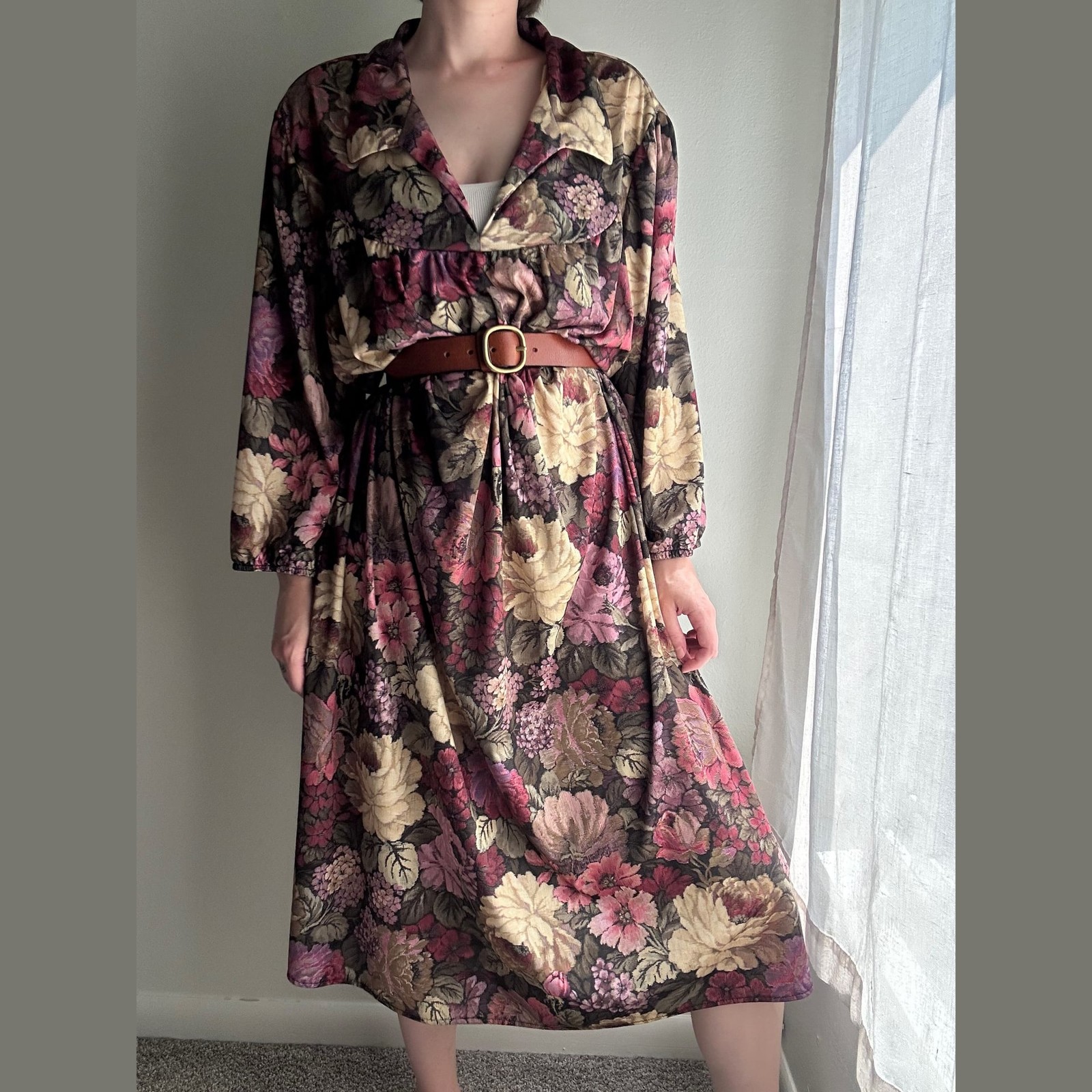 Vintage 80s JoRo Purple Floral Long Sleeve Housedress Size XL plus