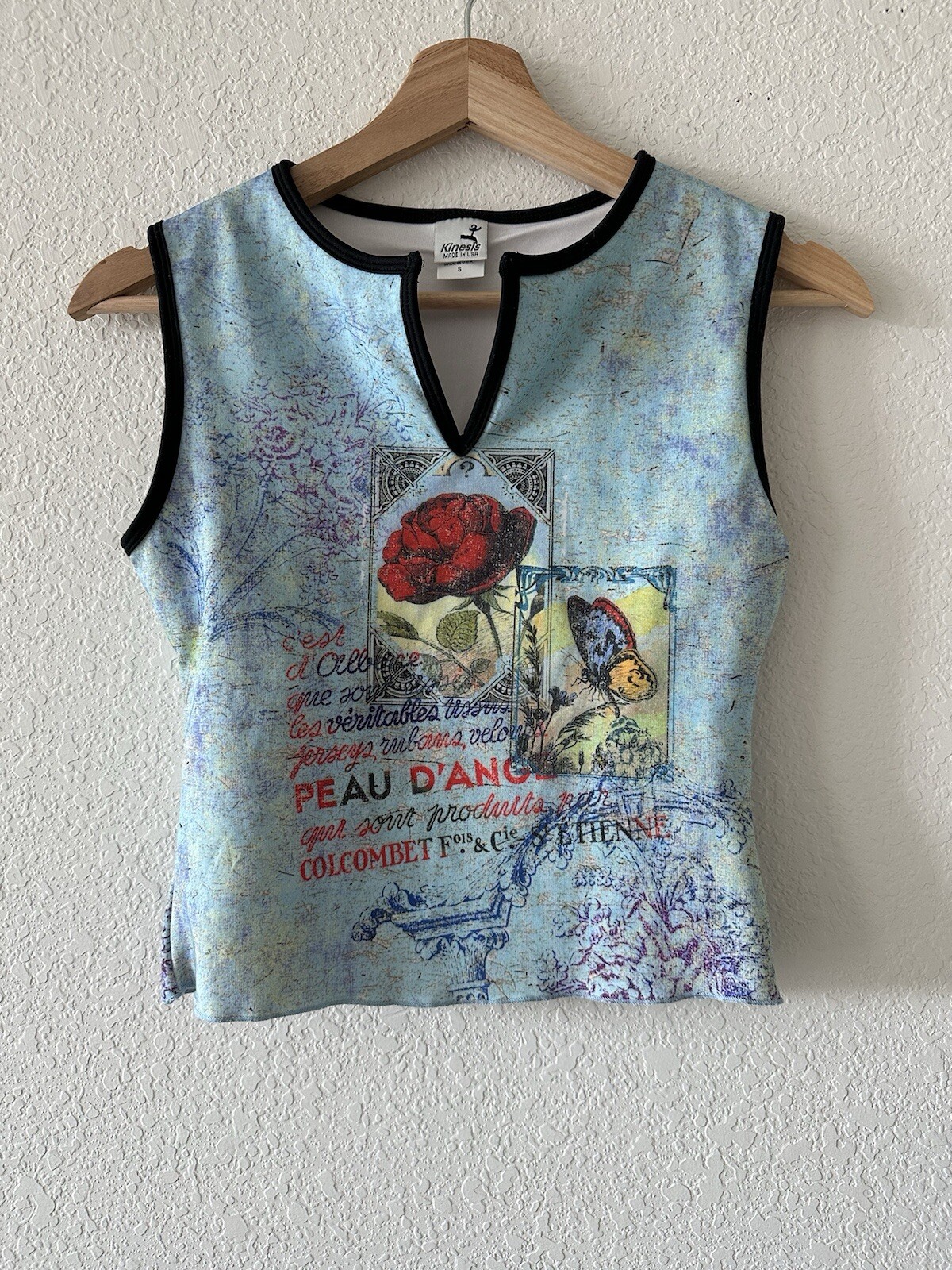 Vintage Early 2000’s Kinesis Tank Top Y2K Rose Butterfly Fairy Sz S USA Tag