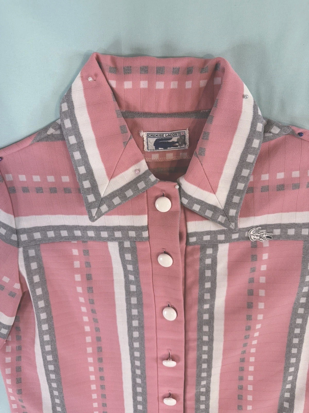 1970’s Mod Chemise Lacoste x David Crystal Midi Tennis Shirtdress w/blue logo.