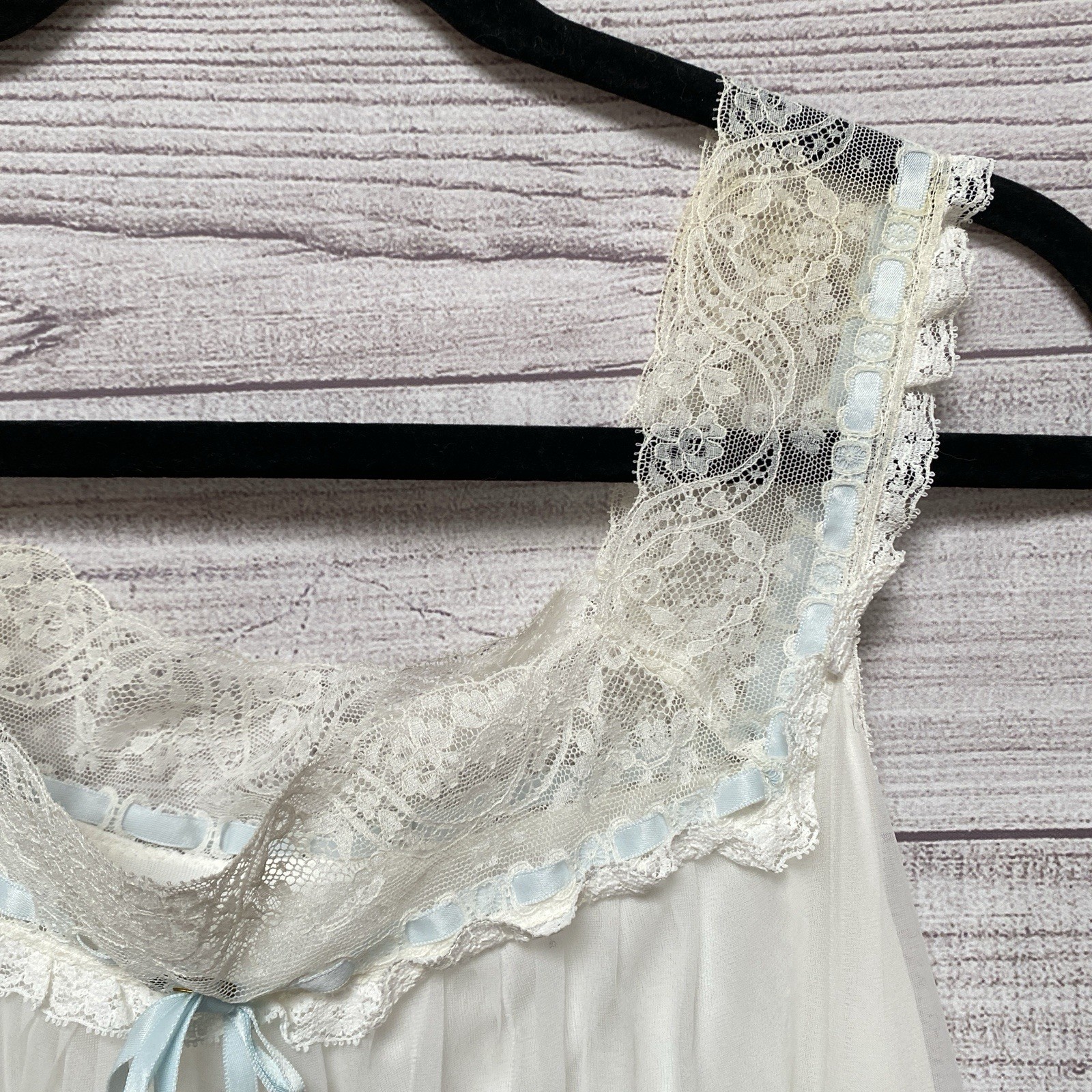 Vintage LISETTE Nylon CHIFFON Babydoll Nightgown S Lined Lace Trim