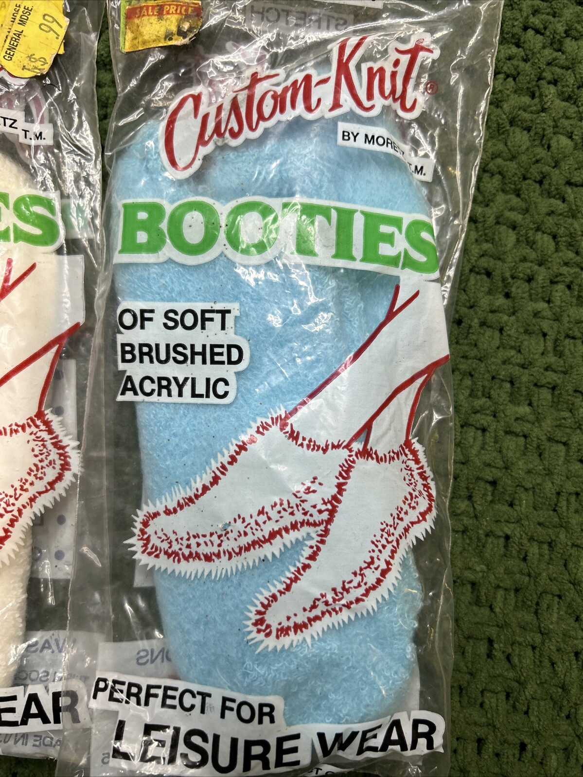 Orlon Booties Socks Lot Acrylic Nylon Blue & White Booties 2 Pack VTG NOS Fuzzy.