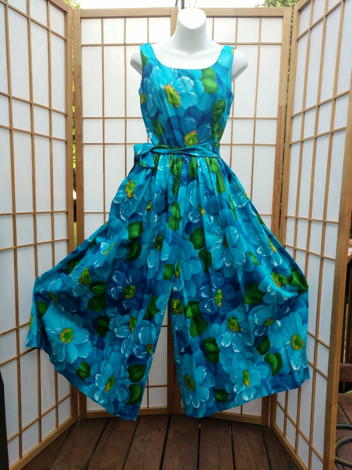 VTG Kalama Fashion Hawaiian Hawaii Dress Jumper Romper Culottes Jumpsuit Floral