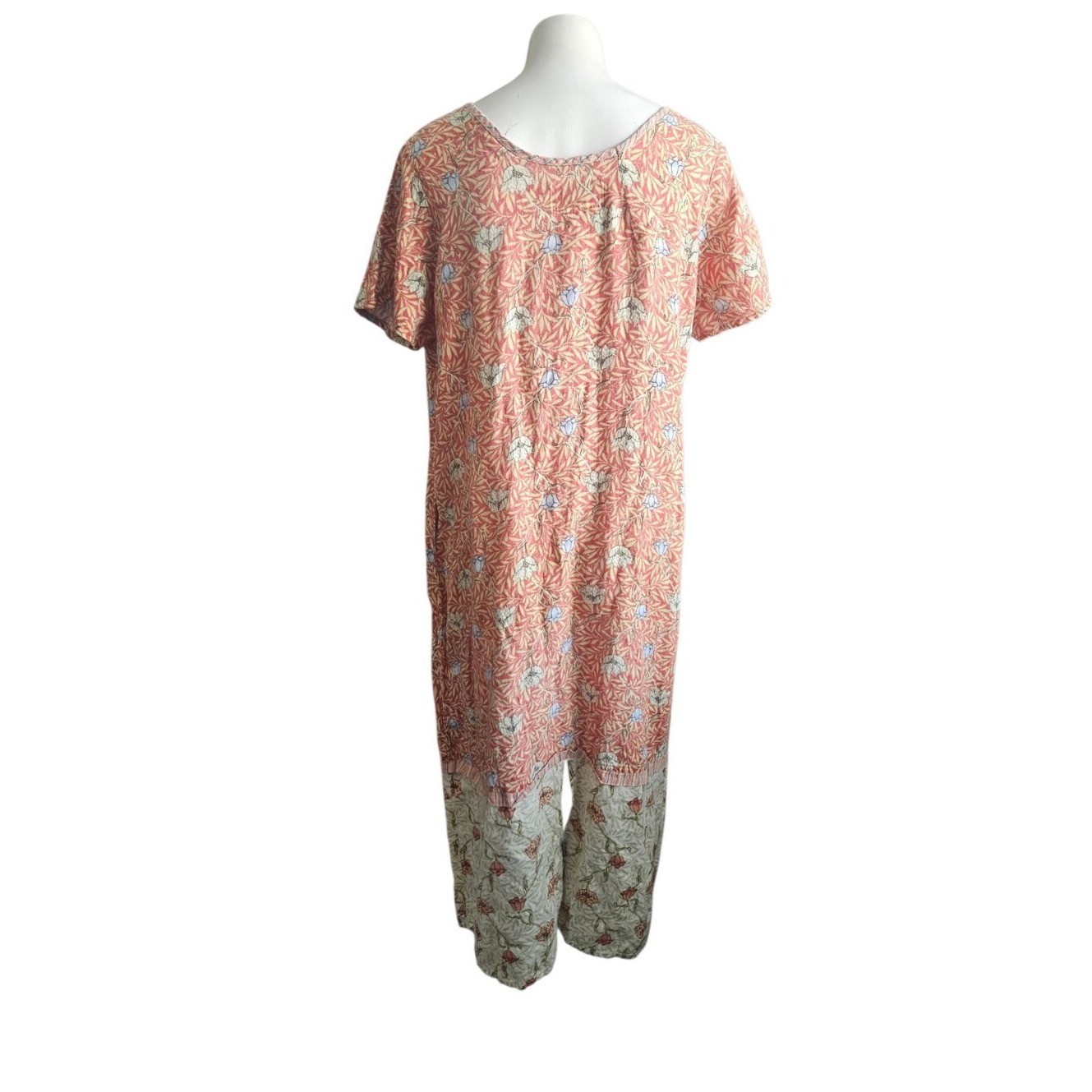 Vintage Flax Coral Pink Linen Floral Midi Dress Women’s Medium Boho Cottagecore