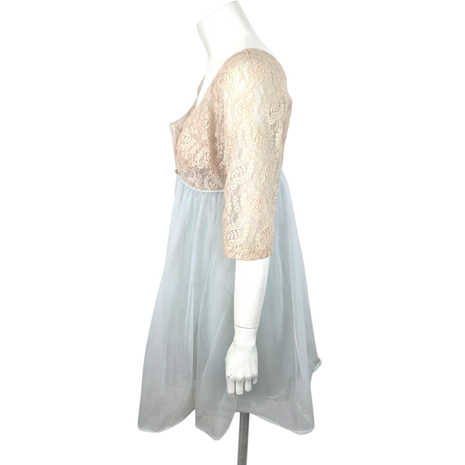 Vintage 60s Lisette Al Sterling Peignoir Nightgown Robe Set 34 Blue Beige Lace