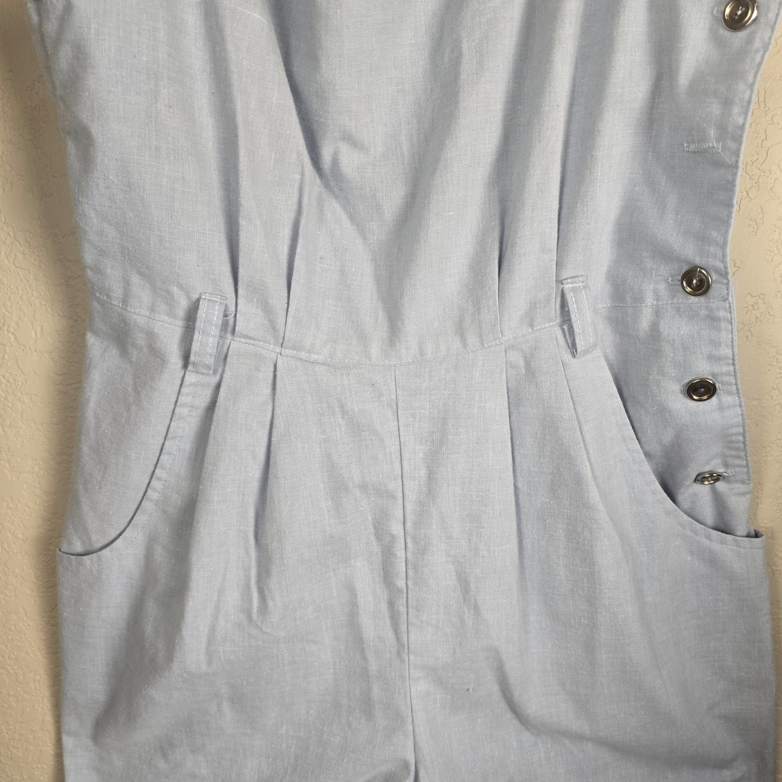 Vintage Joni Blair of California Linen Jumpsuit Overalls Light Blue Flaws