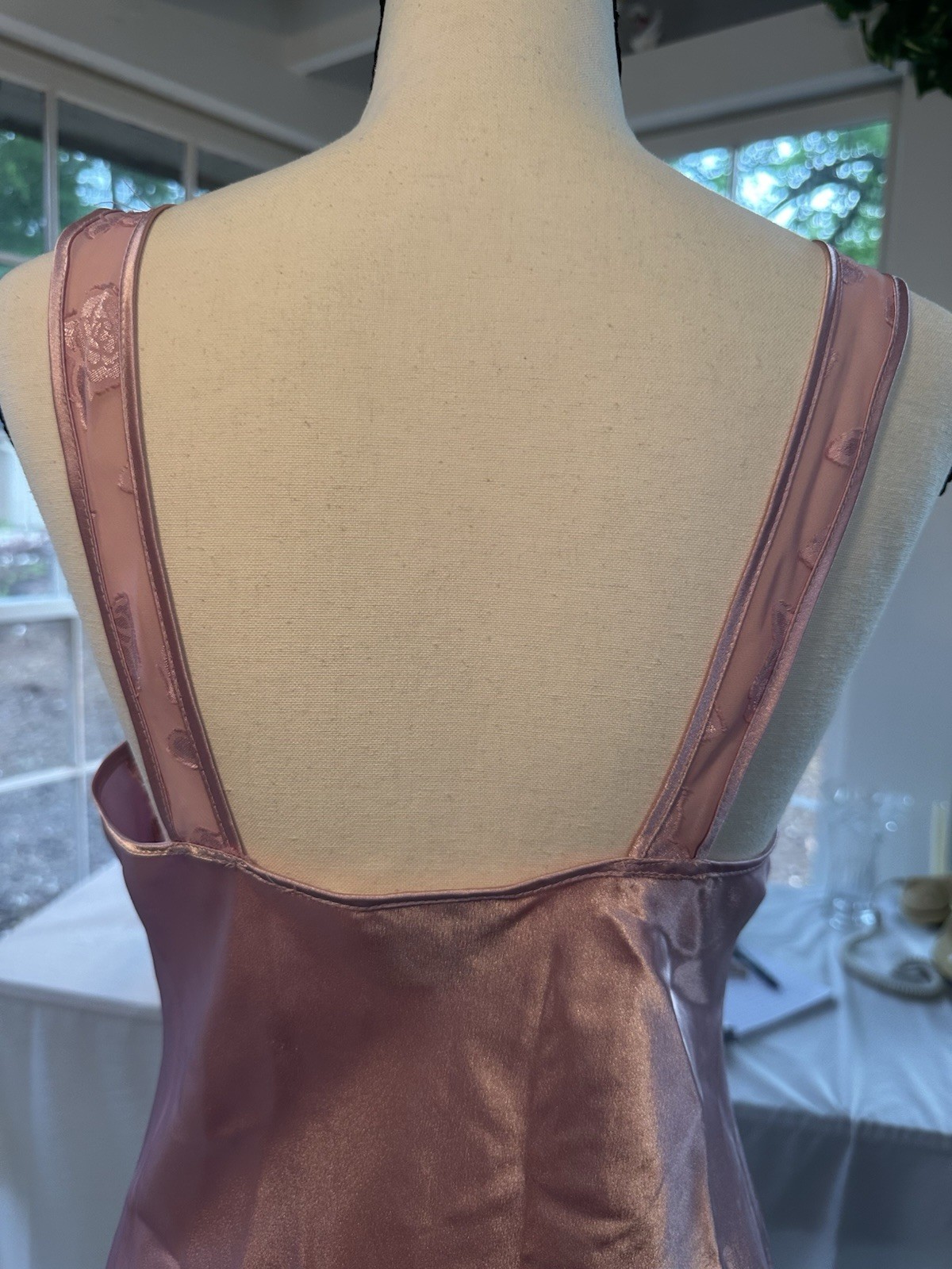 Vintage 90s Pink Silky Nightgown Sheer Rose Straps Nightie Intimates PJ Sz Small