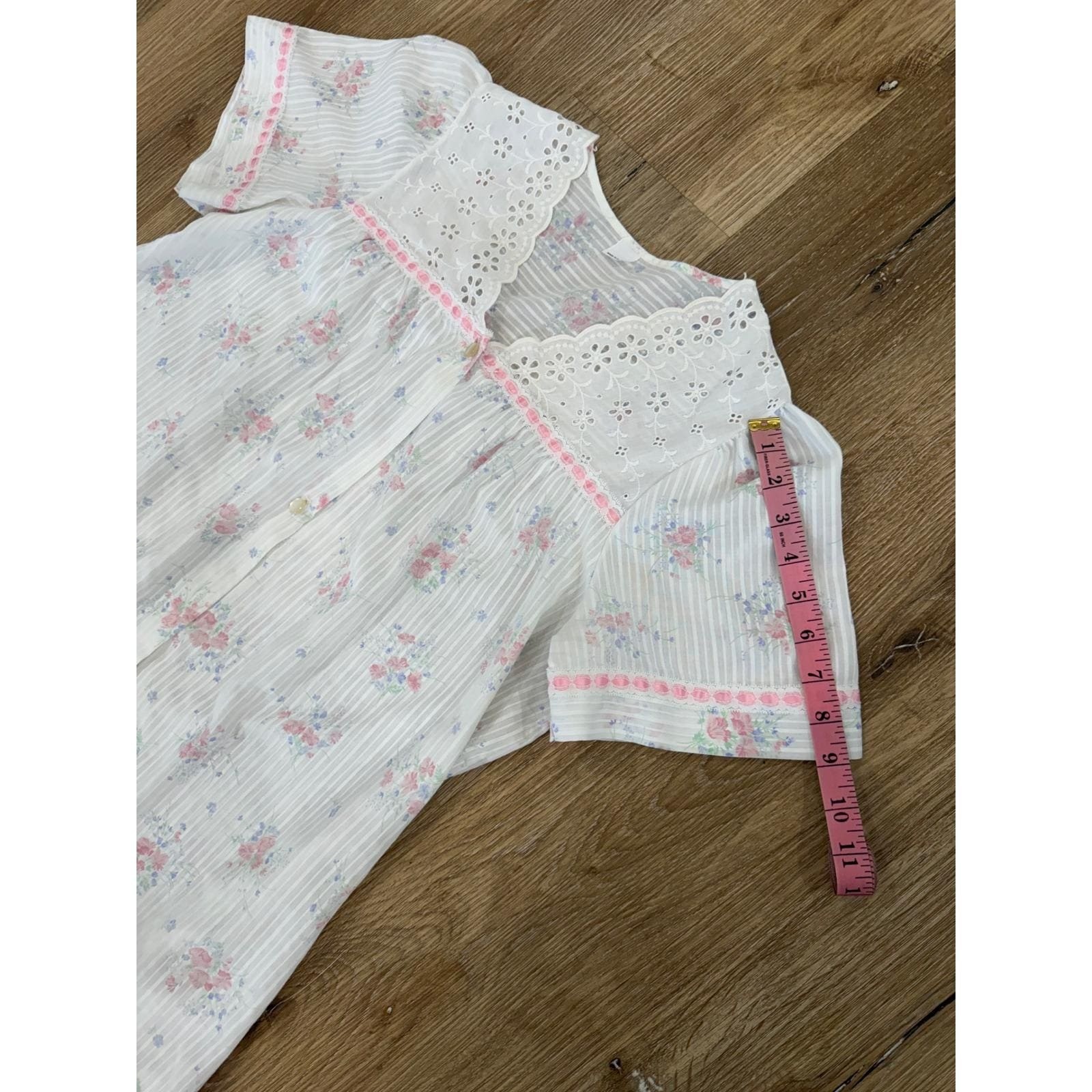Sears VTG Floral Eyelet Lace Nightgown Women M White Pink Housecoat USA Coquette