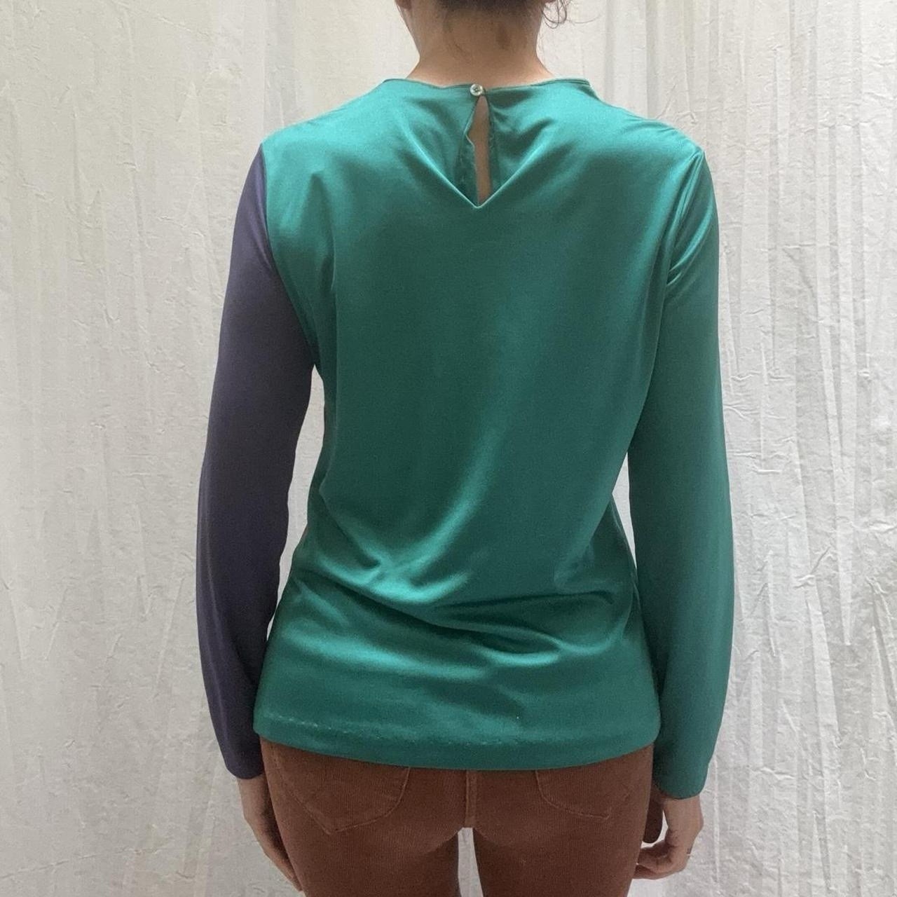 Teal, Red And Purple Colorblock Longsleeve Shirt Vintage 70s Lady Manhattan