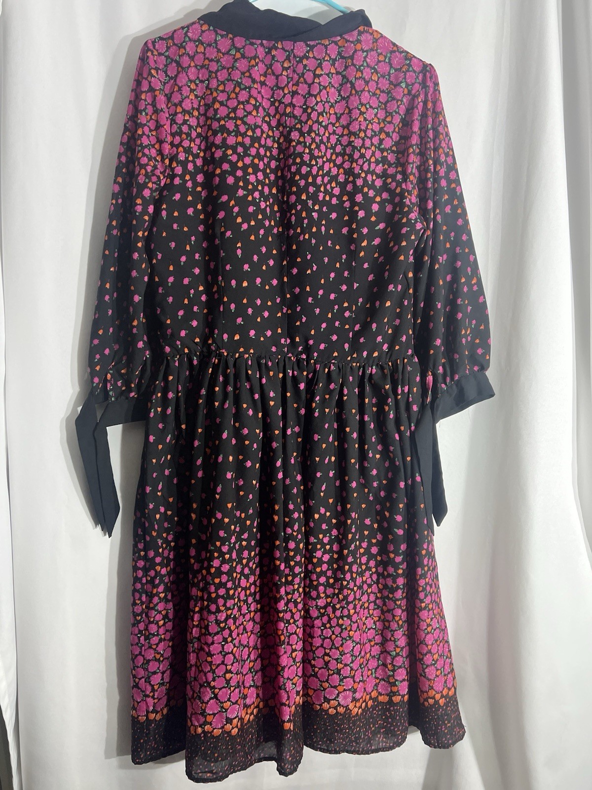 Unique Vintage Poppy And Flower 1970s Black Aline Dress