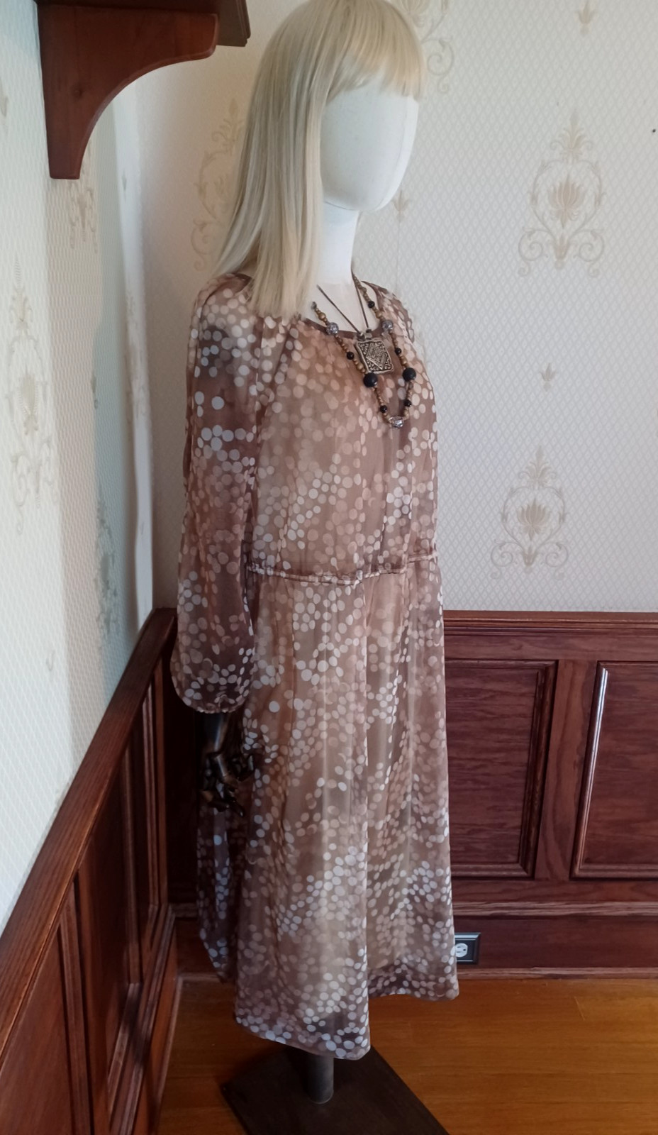 Vintage 1970s Solo San Francisco Brown and White Boho/Ethereal Midi Dress