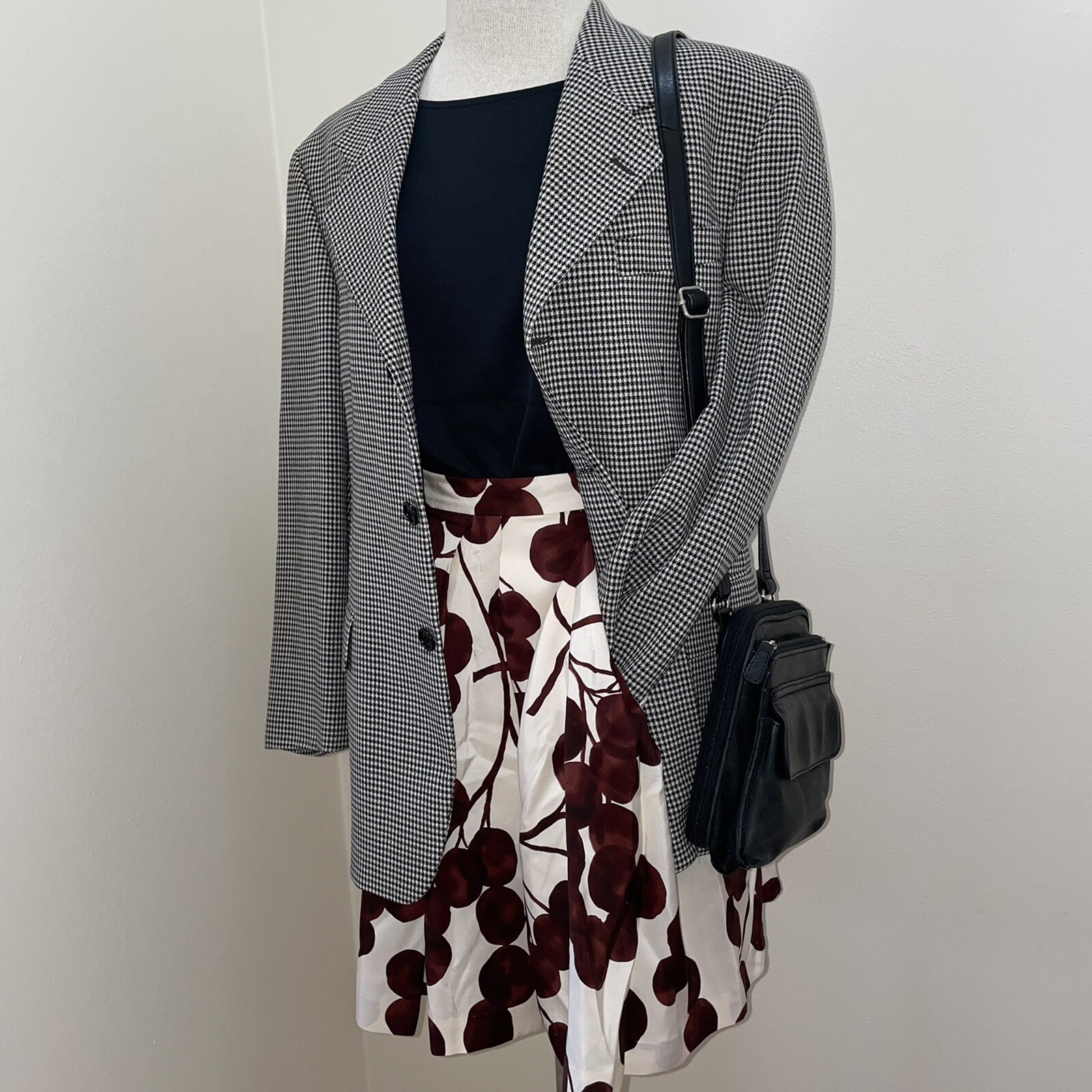 Vintage Wool Black/White Checkered Oversized Blazer Sz S/Medium Academia Preppy