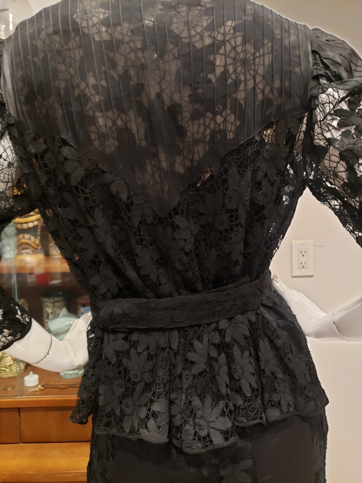 Vintage 1930s Spider Web Lace Silk Chiffon Three Piece Jacket Dress Set Sm