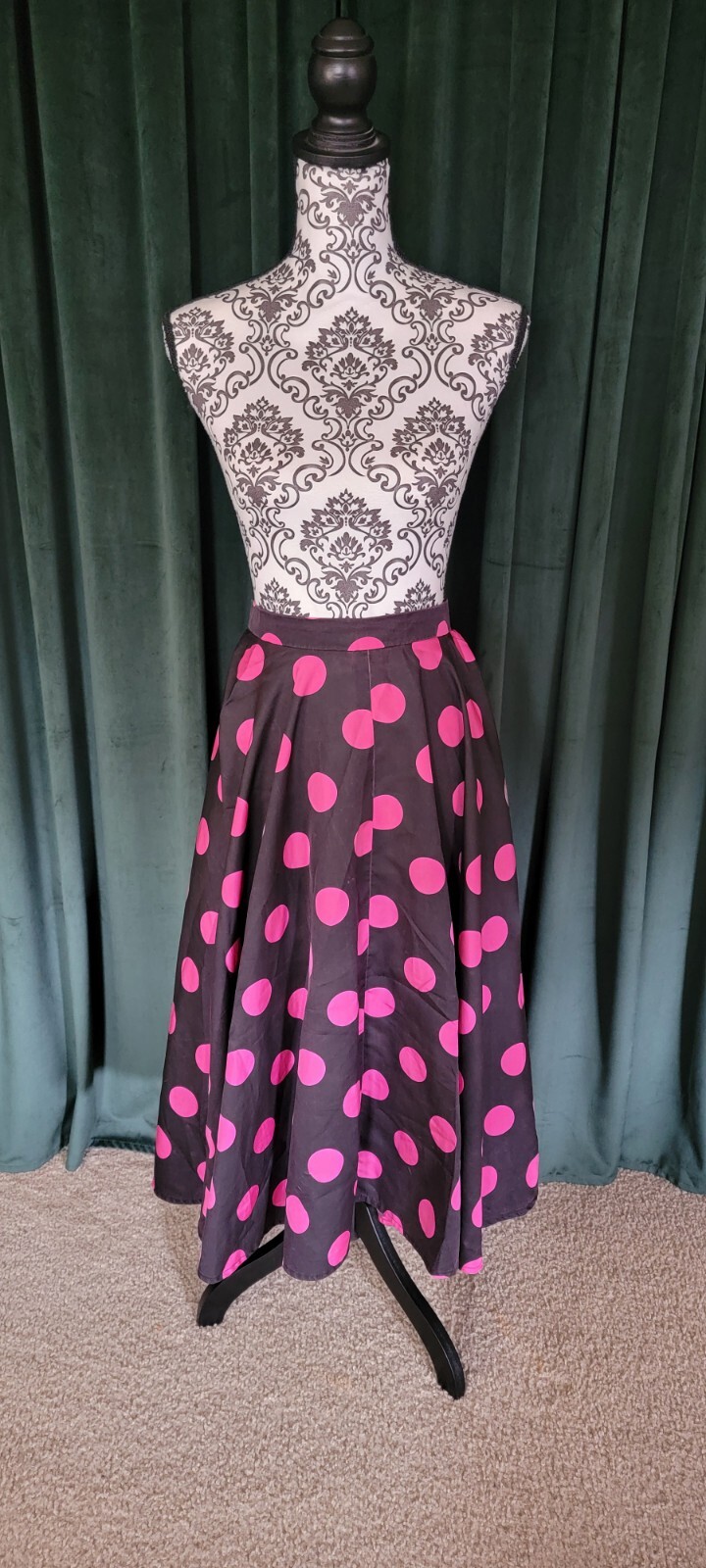 True Vintage Black And Pink Polka-dot Circle Skirt From 1950s