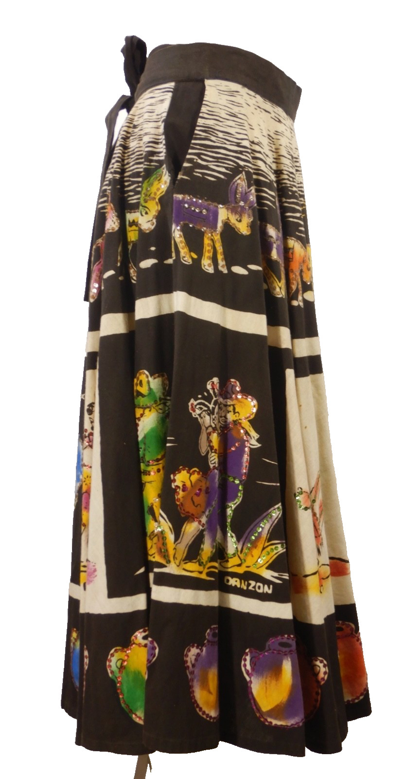 Vintage 1950s Kent Mexican Hand Painted Sequin Circle Skirt
