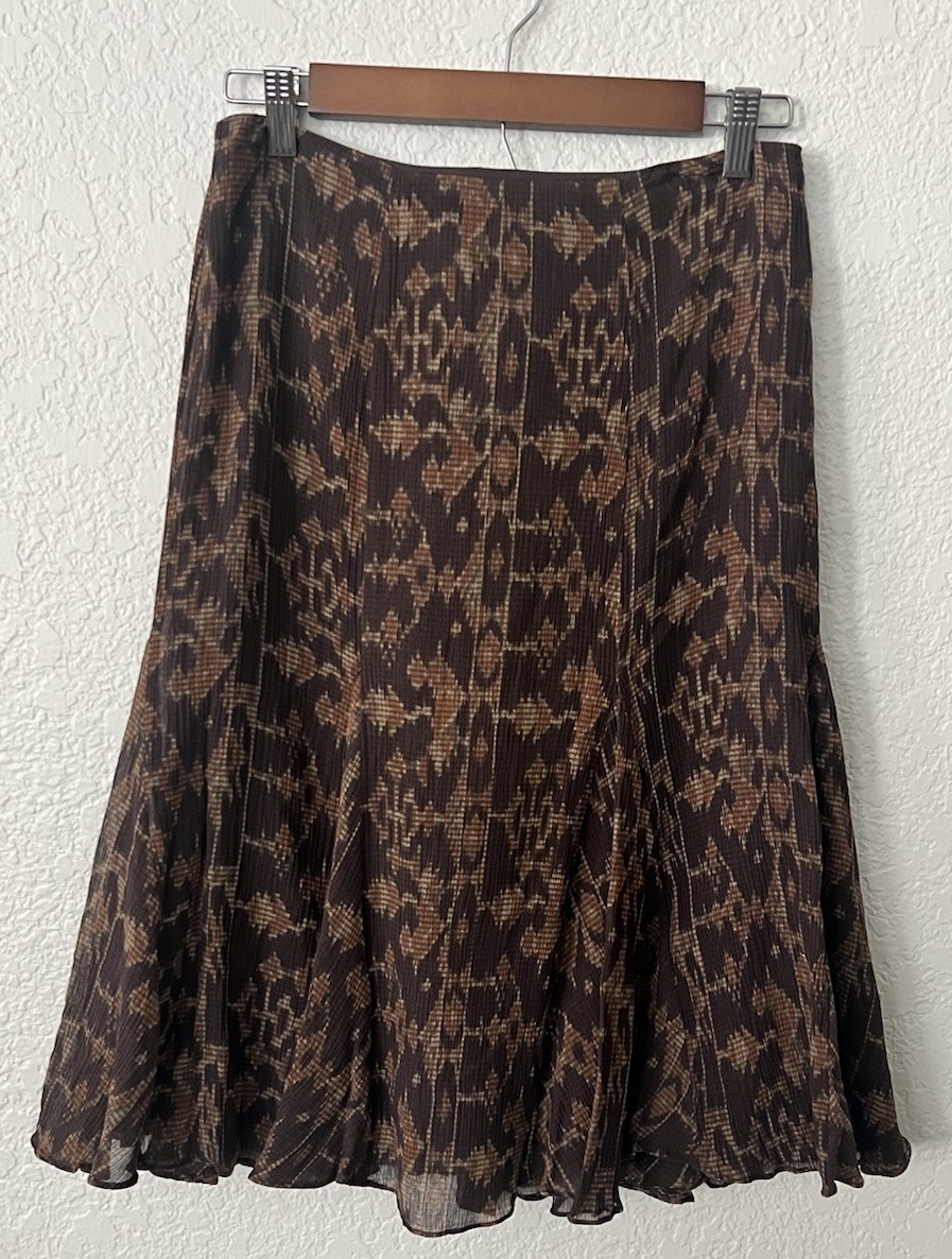VTG LAUREN Ralph Lauren Southwest Brown Silk Skirt 2P A Line Below Knee