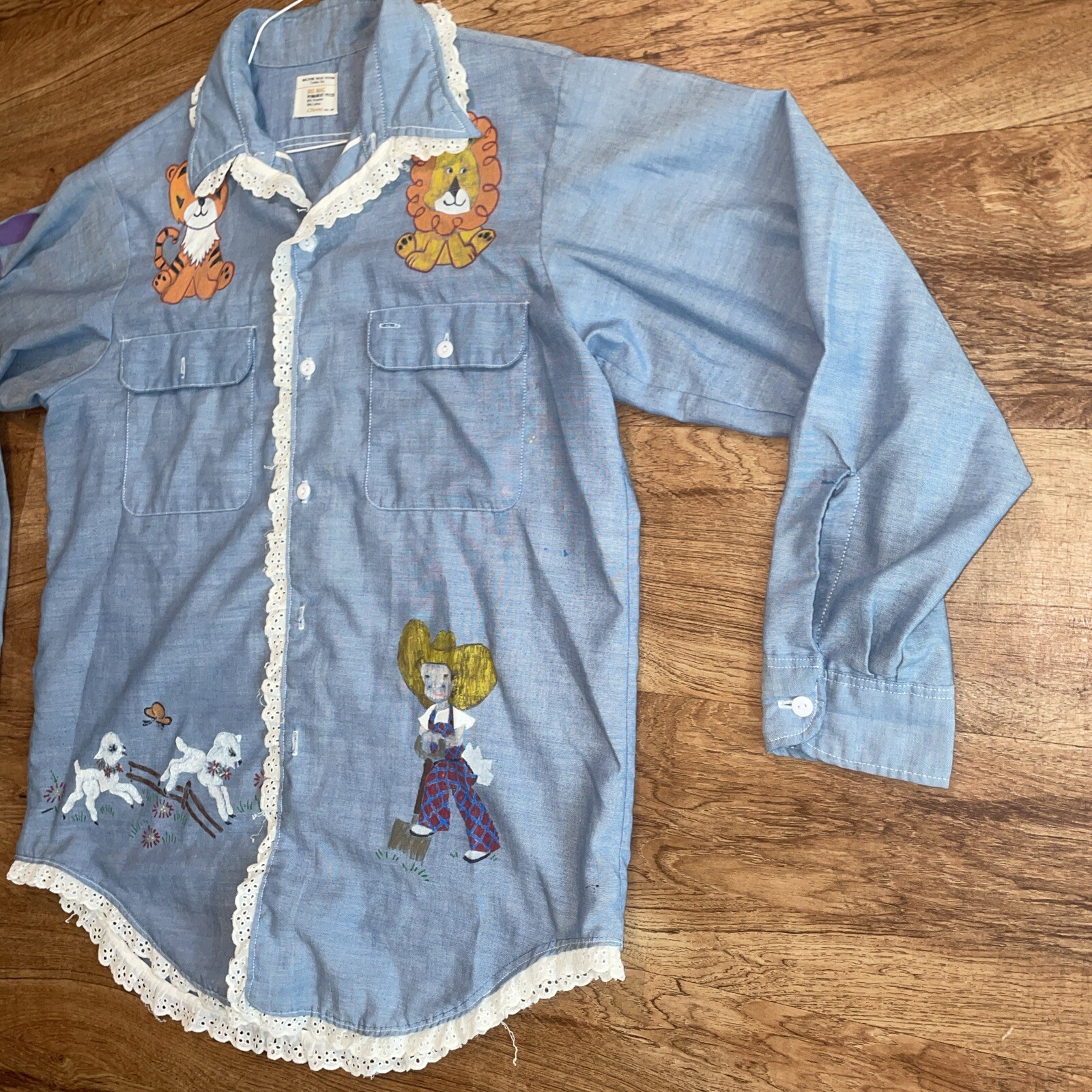 VTG BIG MAC Shirt Hand Painted 70s Long Sleeve Button Up Woman Size XL