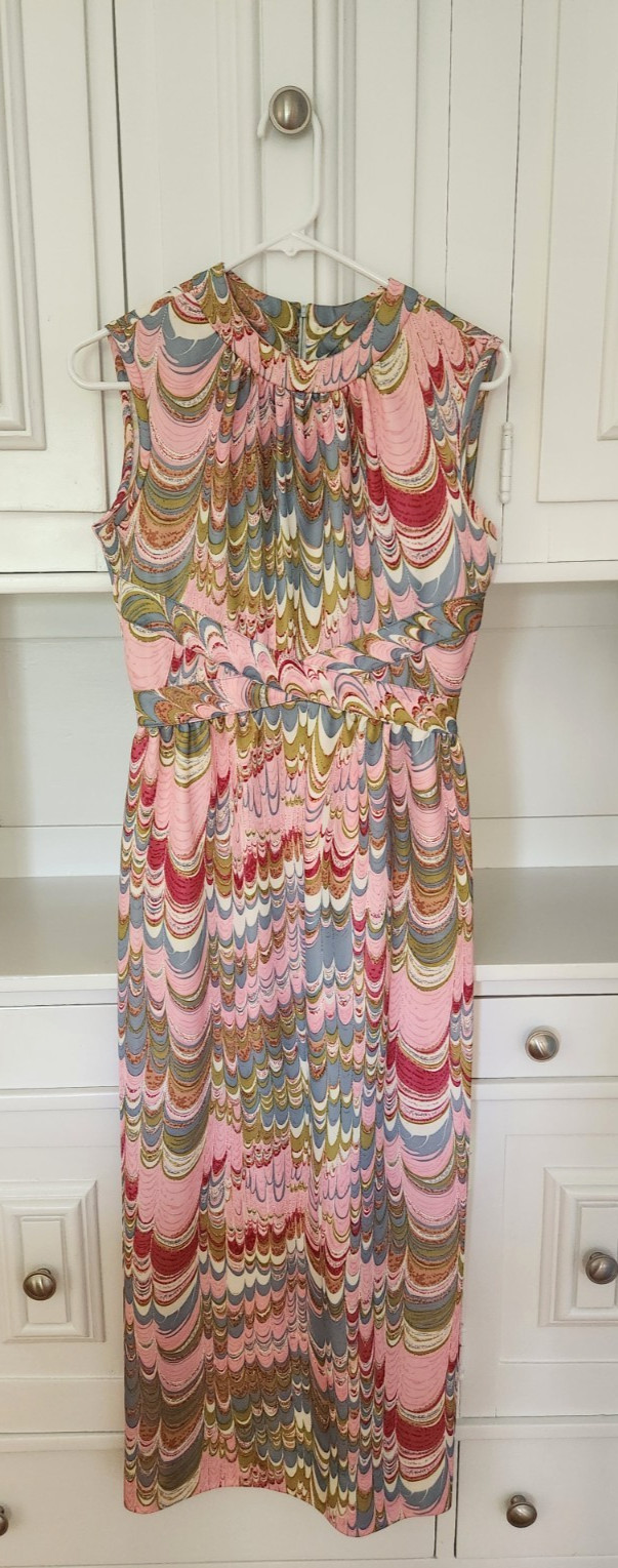 Vintage 1970’s Leslie Fay Sleeveless Hippie Marbled Maxi Dress Size 4 / Small