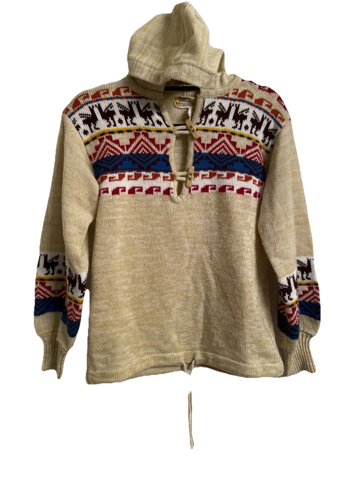 Vintage 70s Acrylic Hoodie Womens Woolco Stroller Size Medium Aztec Design