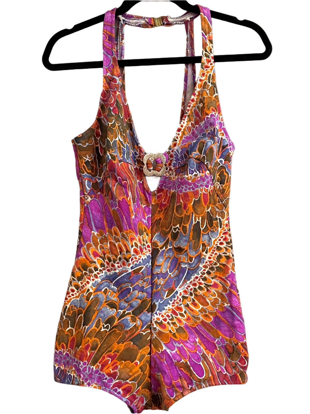 Vintage Retro Plunge Front Boyleg Romper Style Swimsuit – Small 🇨🇦
