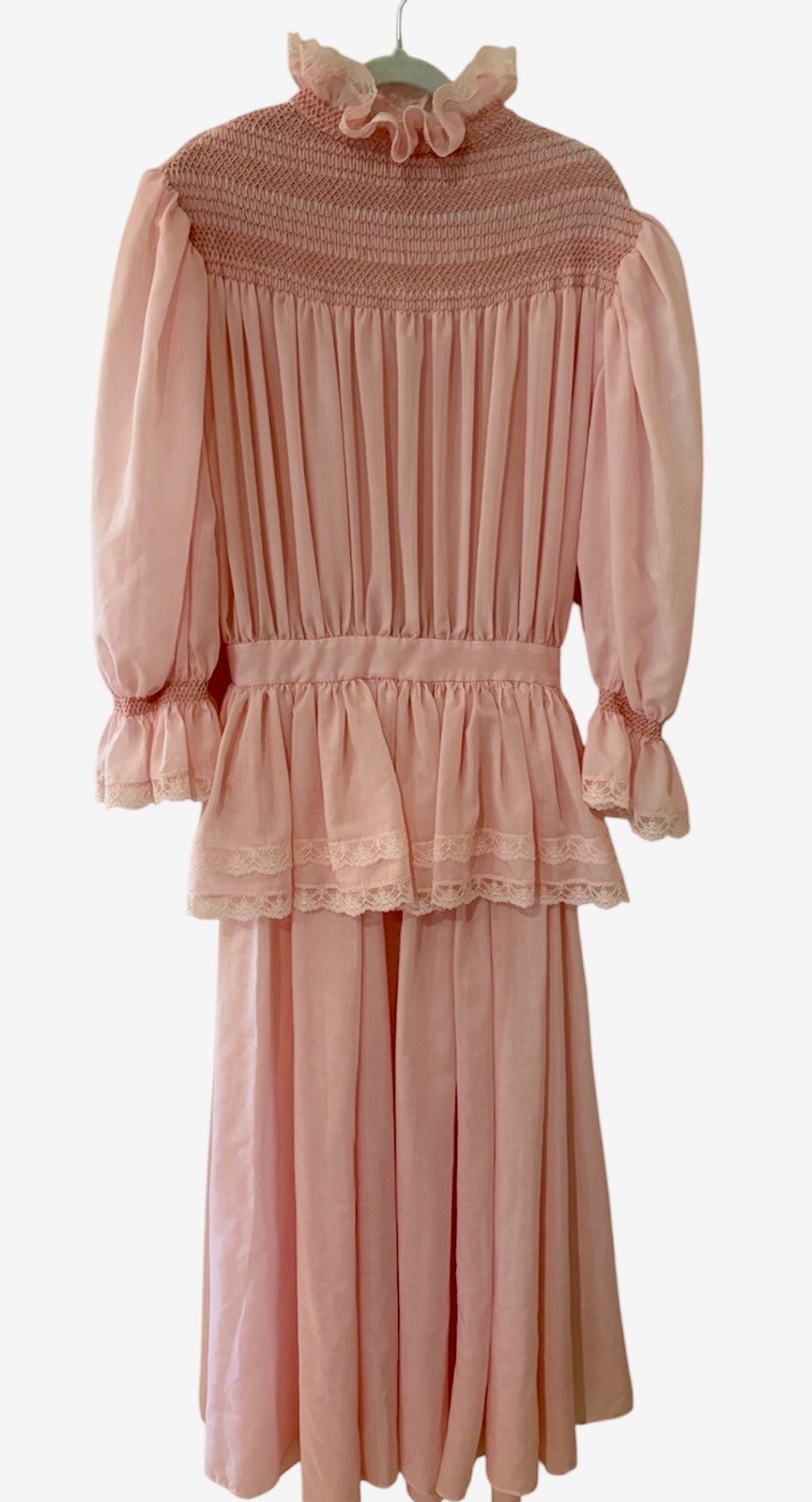 Edwardian Custom 70’s Romantic Gunne Sax Styling Pink Mid Length Dress XS-S
