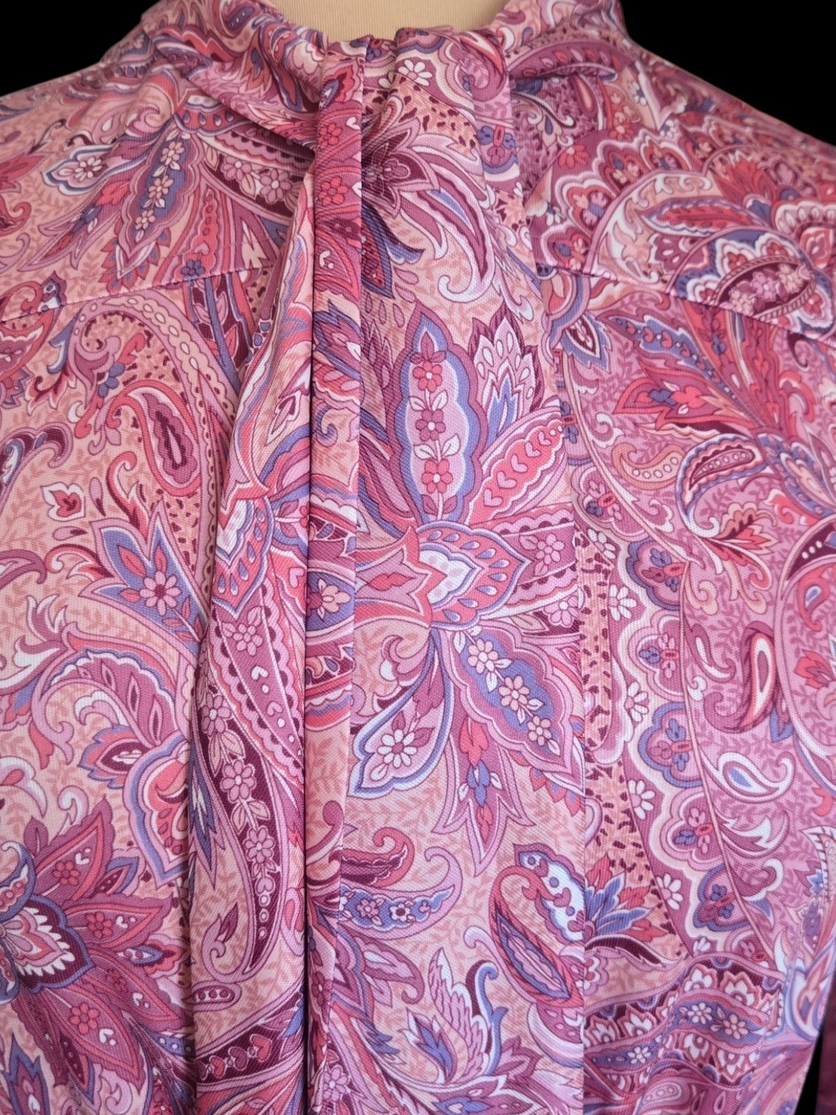 Vintage 70s Pink Paisley Secretary Dress Sz 12