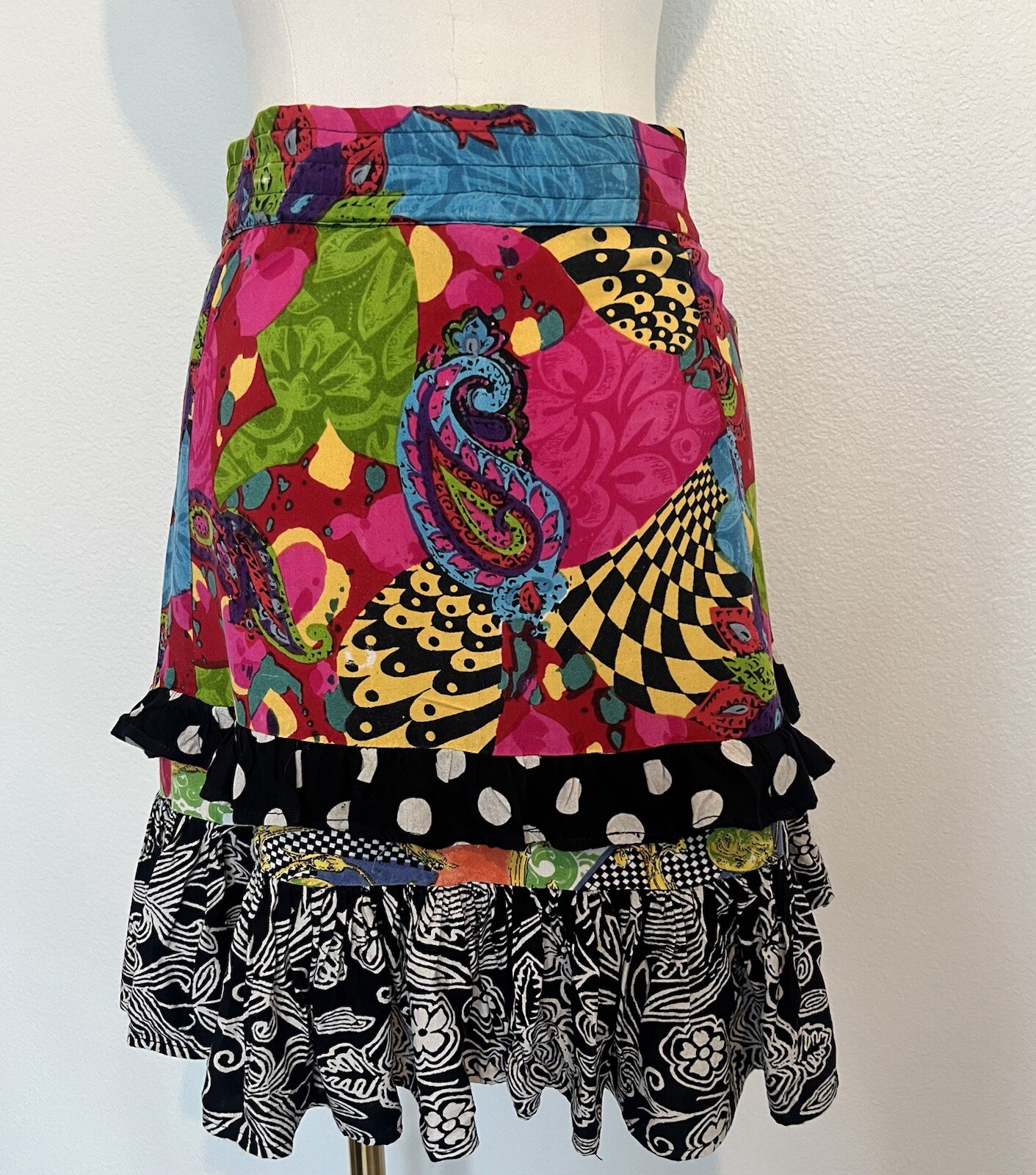 Vintage Urban Oasis Colorful Paisley Psychedelic Button Up Ruffle Skirt Sz Small