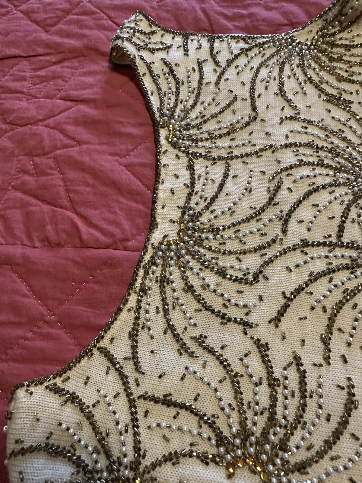 Vintage 60’s Jo-Ro Imports Sz S/M Pure Wool Hand Loomed Sequined Beaded Vest Top