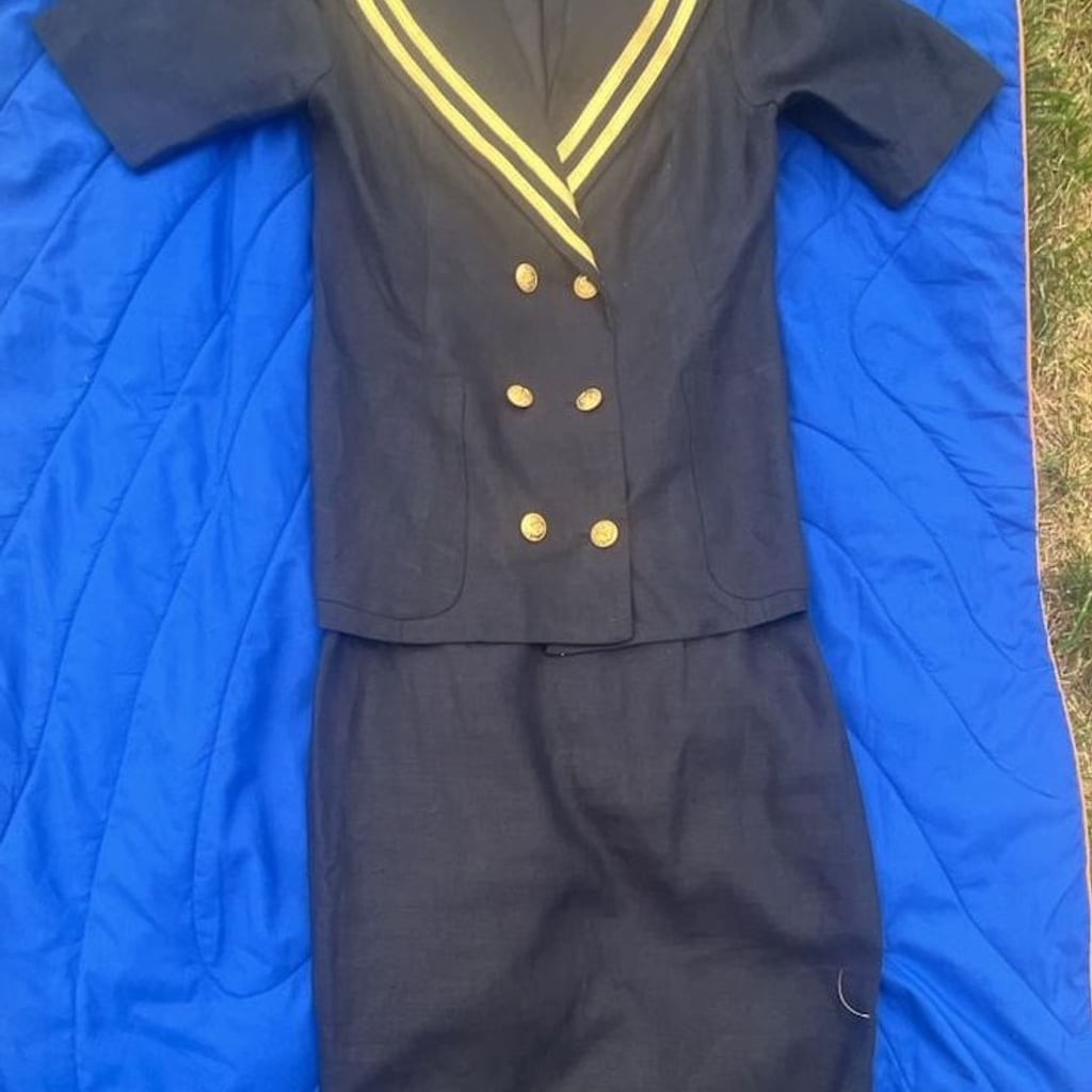 Vintage Tiger Lily 100% Linen Navy Sailor Style Nautical Two-Piece Set