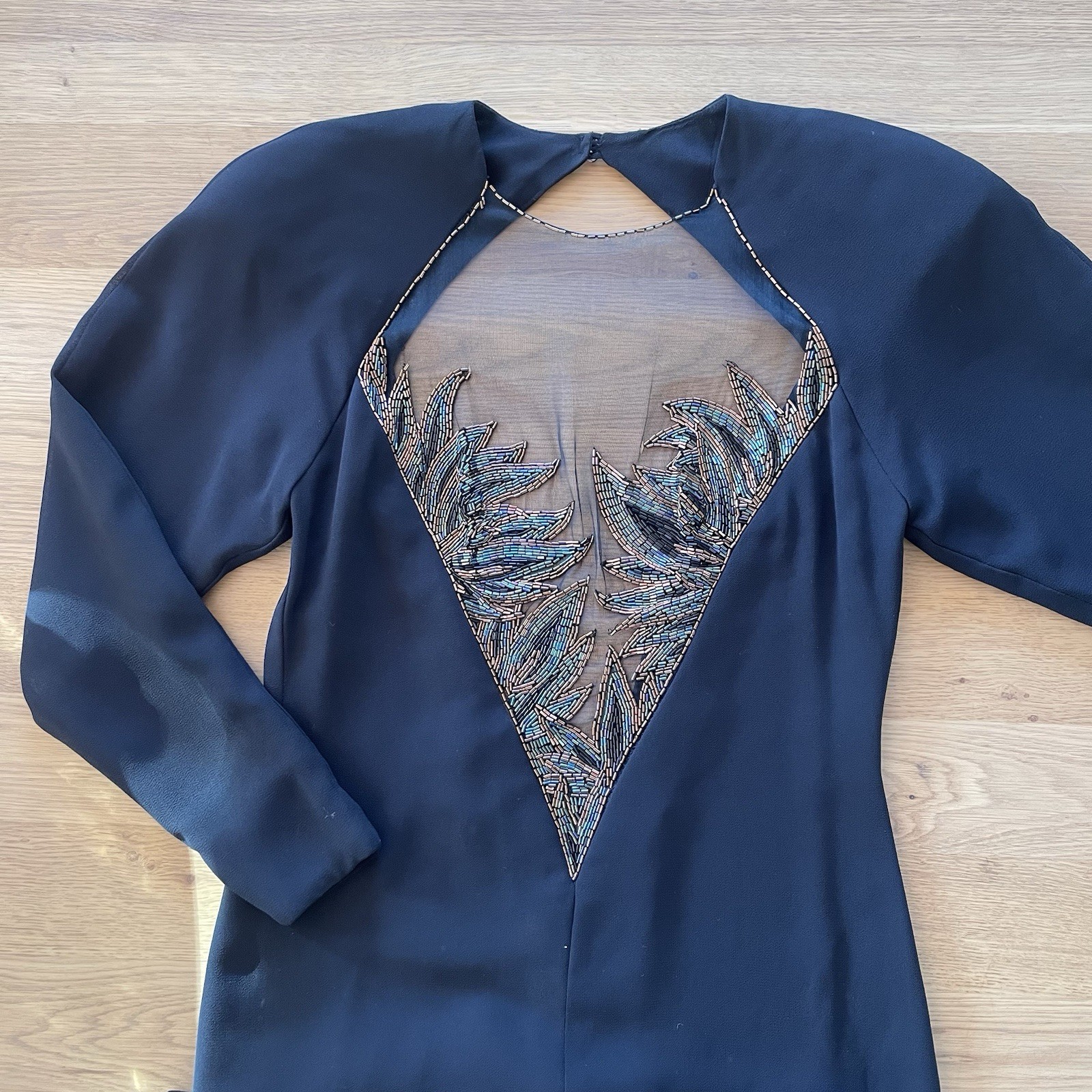 No Tariff – CASADEI Vintage Black Dress, Size S-XS, Glam Beaded Opulent 80s USA