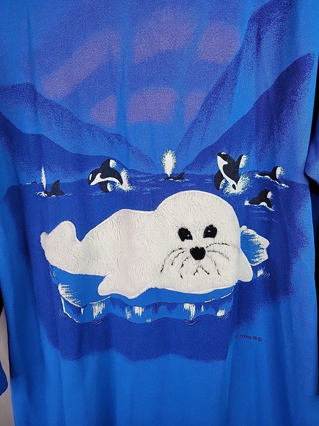Vtg Kittens Baby Seal Sweatshirt Nightgown Granny W/ Orca Whale Graphics Sz M