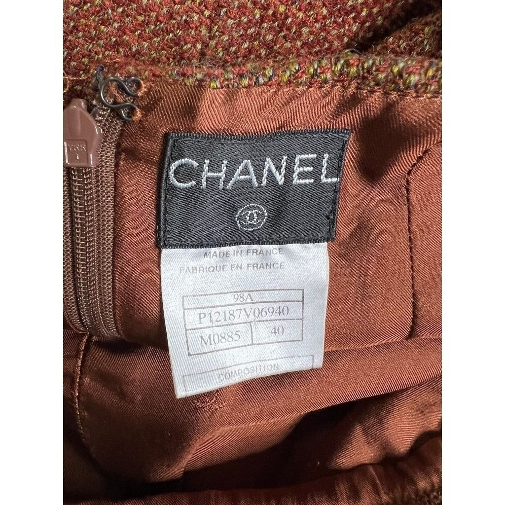 Chanel Vintage 98A Rust Brown Wool Tweed Pencil Skirt Silk Lined Size 40 FR