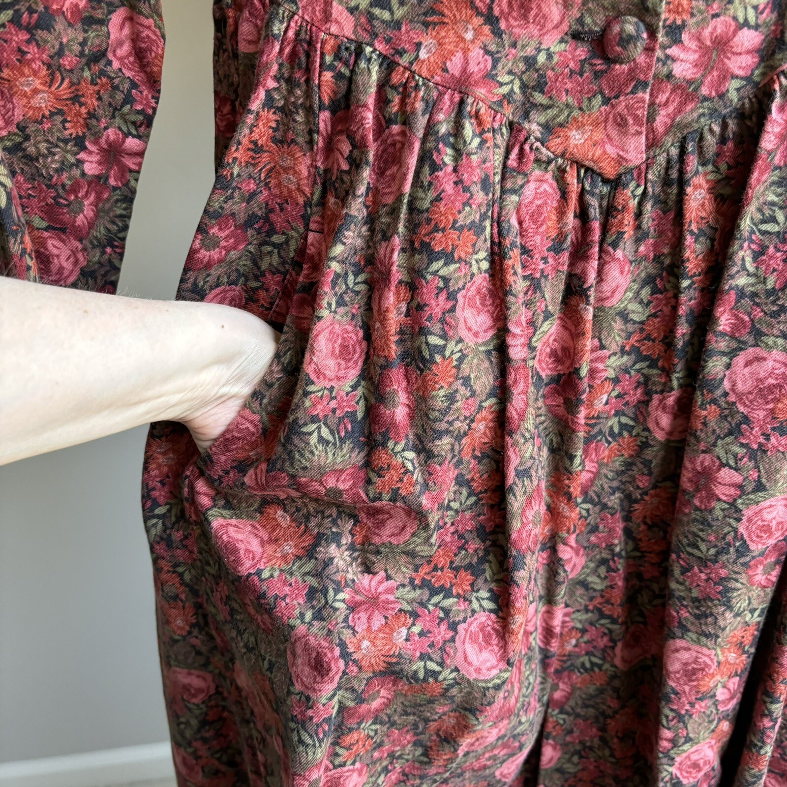 Vintage Laura Ashley Wool Cotton Red Floral Great Britain Dress US 6 UK 10