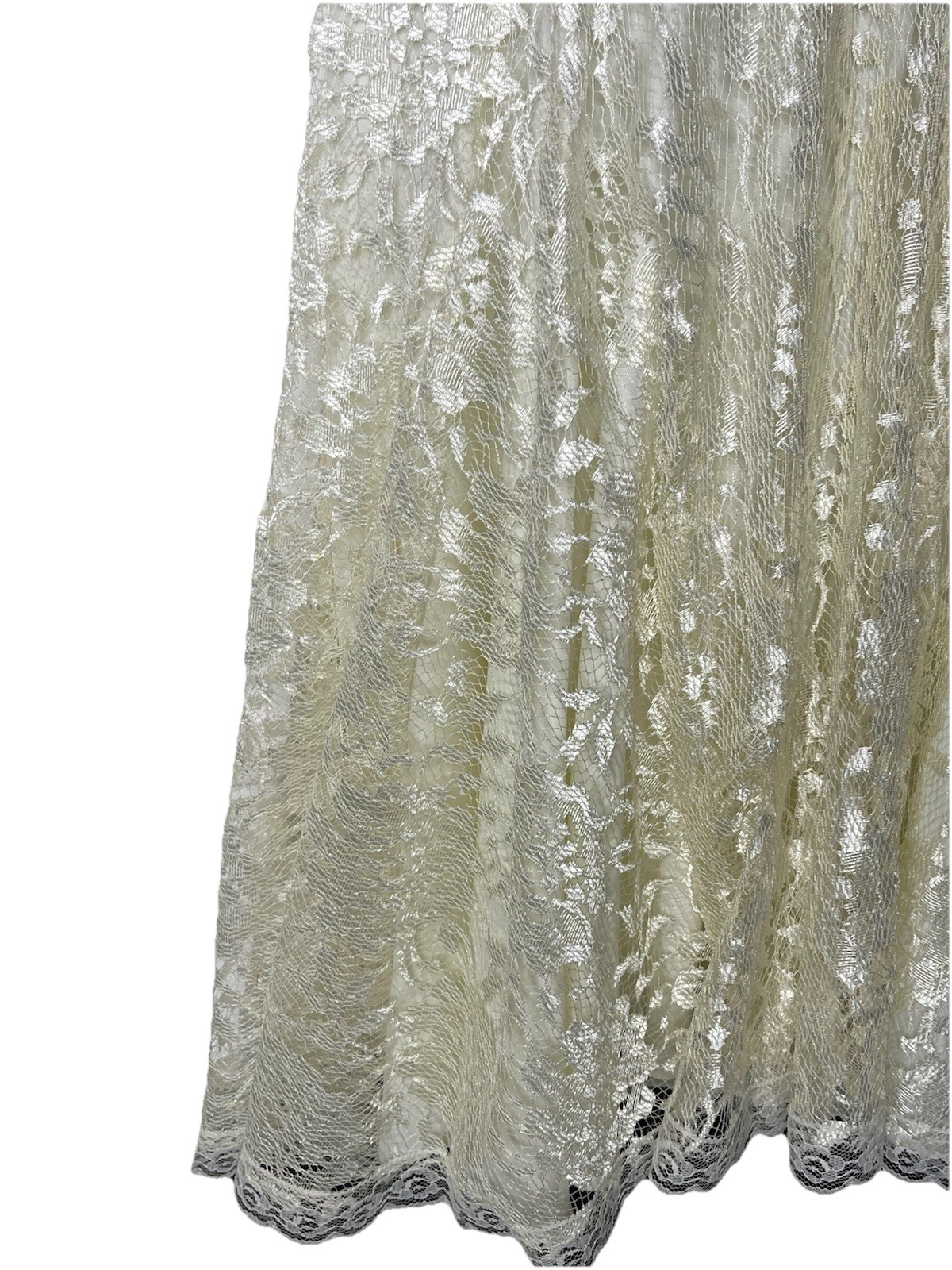 VTG 80s HW Collections Ivory Shiny Sequin Lace Drop Waist Ball Gown Wedding M-L