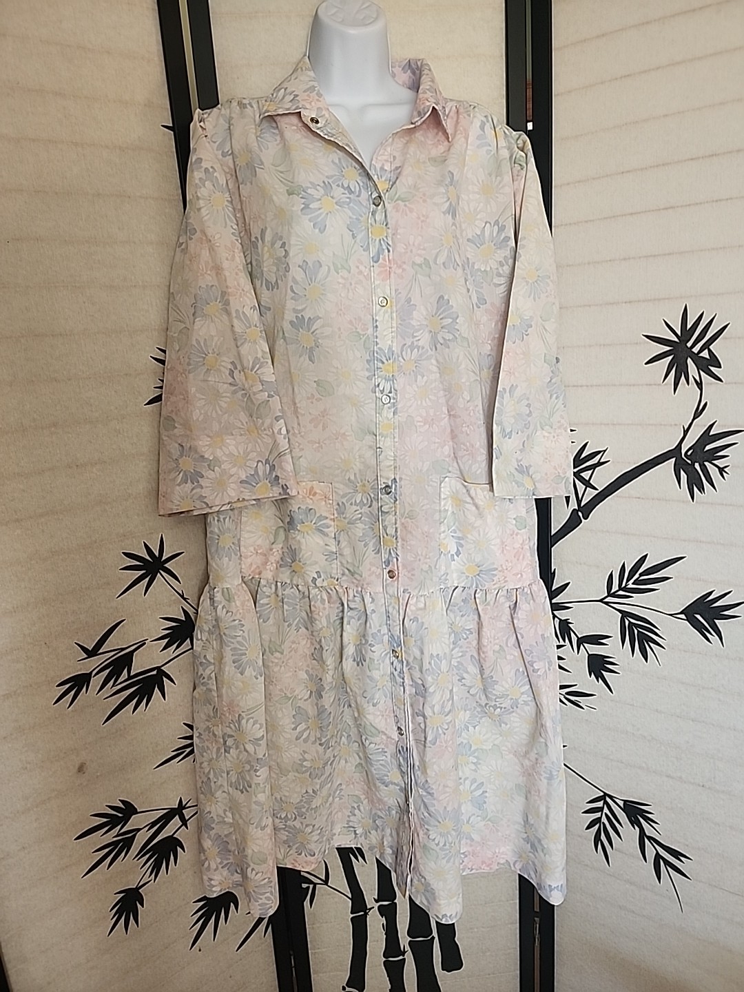 VTG Models Coat Floral House Dress SZ 18 Muumuu Snap Up Floral POCKETS! Priority