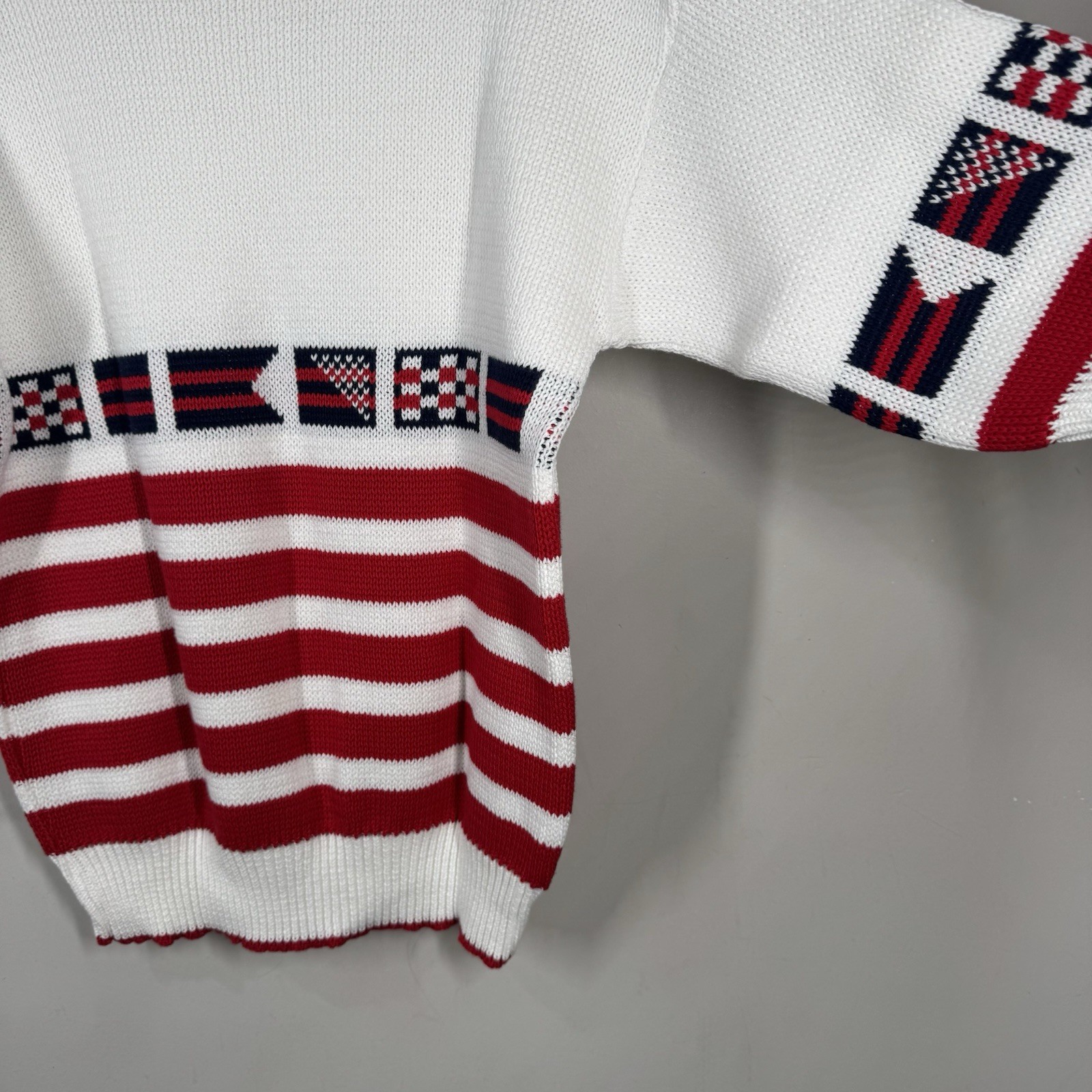 Sweater Loft Vtg Short Sleeve Nautical Preppy Knit Flags Cotton USA Sz S NWOT