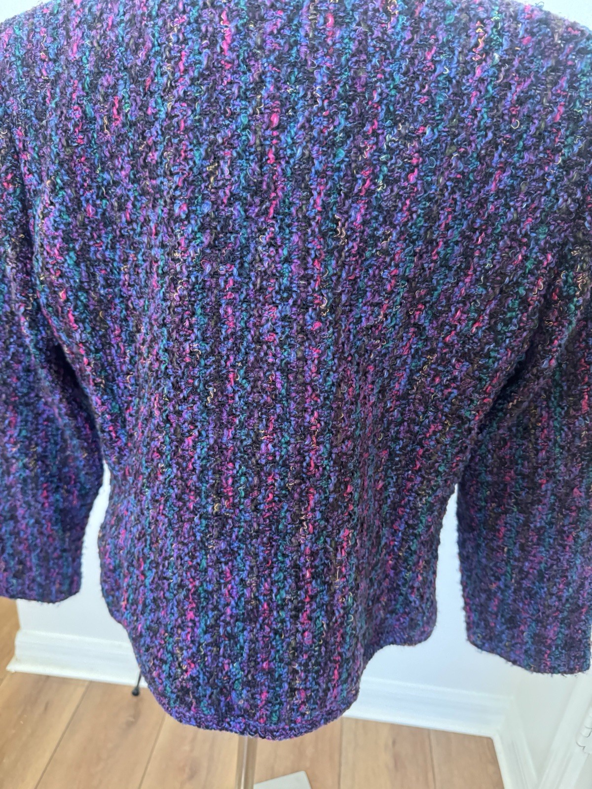 Vintage 80s Lucia Petites Purple Tweed Cropped Blazer Large Multicolored Bouclé