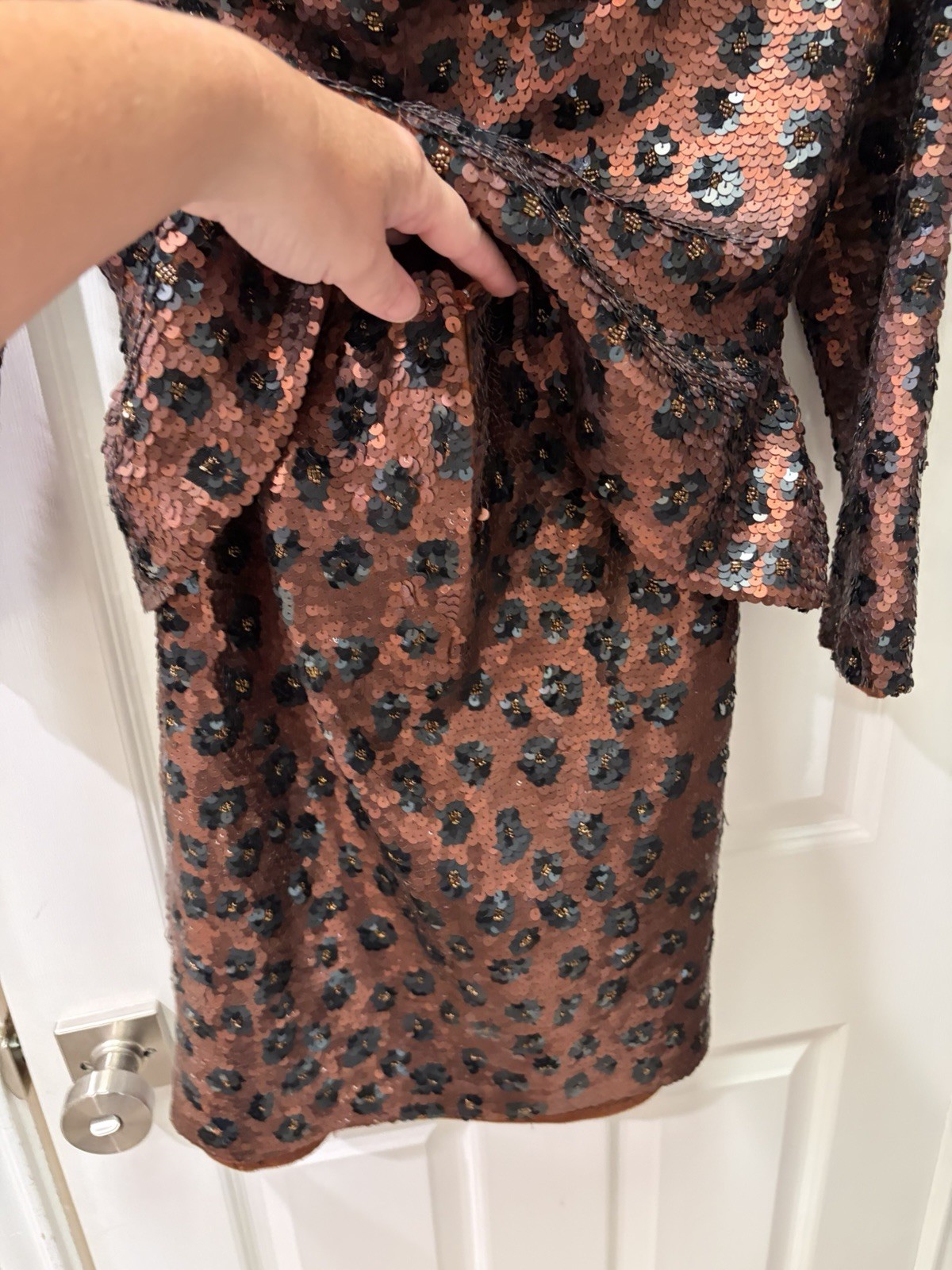 Vintage 1990s Carmen Marc Valvo Sequin Skirt & Jacket Size Small Leopard