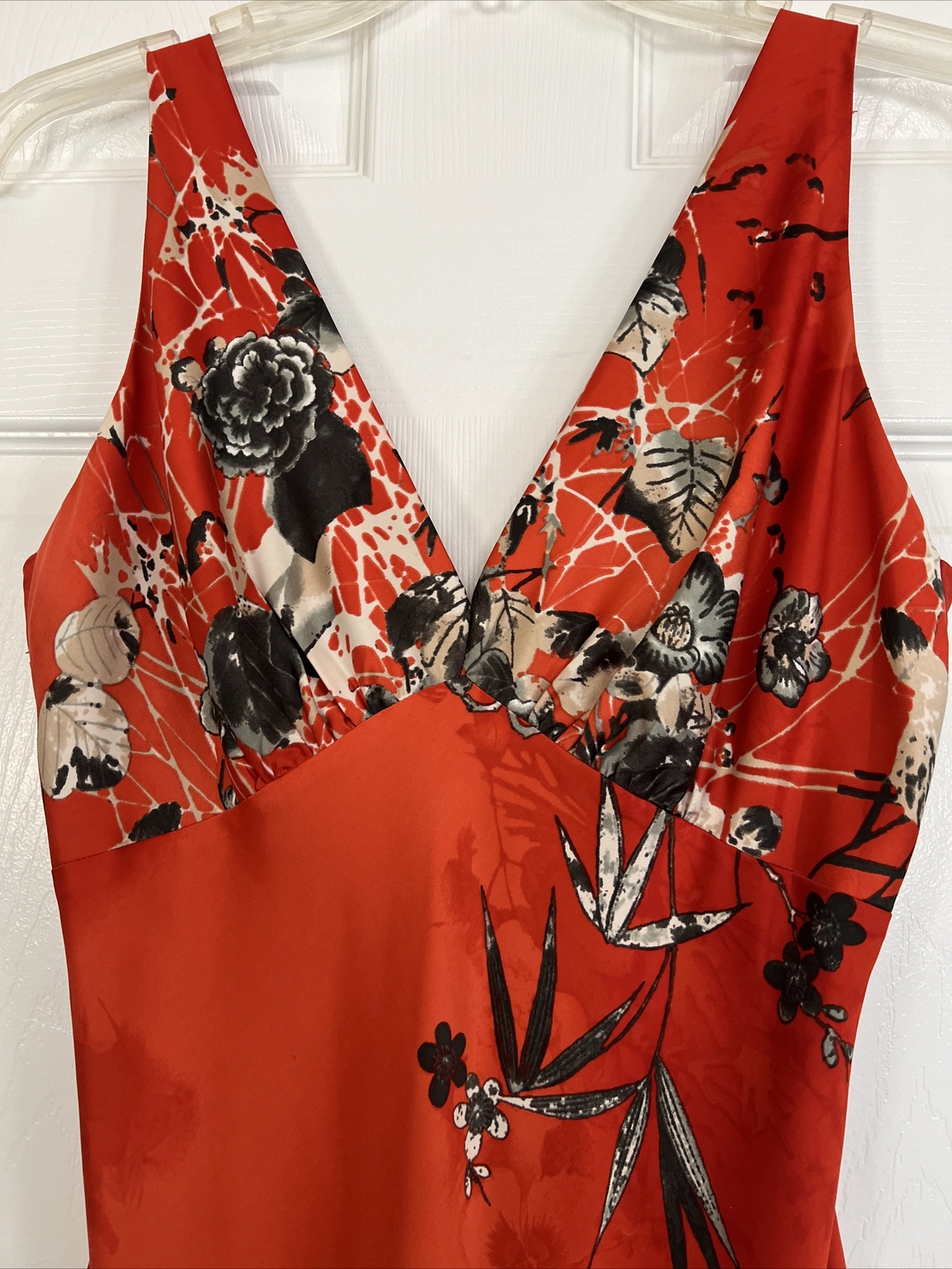 Vintage Deep V-neck Sleeveless Lingerie Inspired Floral Orange Maxi Dress S/M