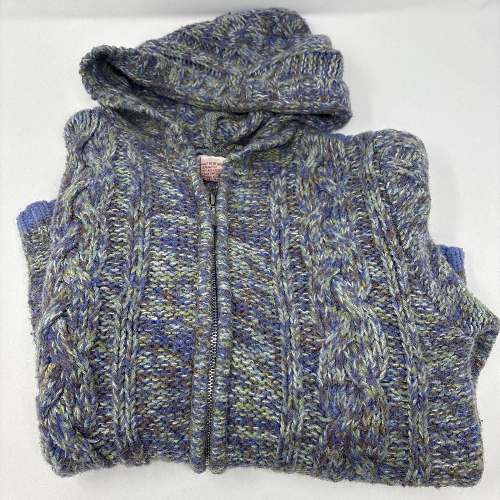 Vintage TILT Knit Zip Up Hoodie Sweater Sz M Cottagecore Blue Purple 90s Y2k